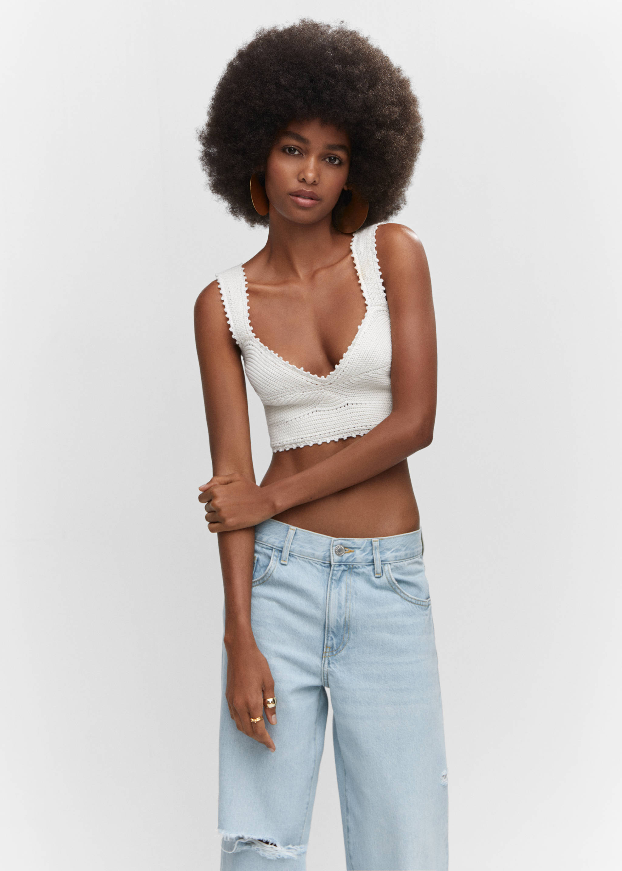 Decorative ripped wide leg jeans - Details of the article 1