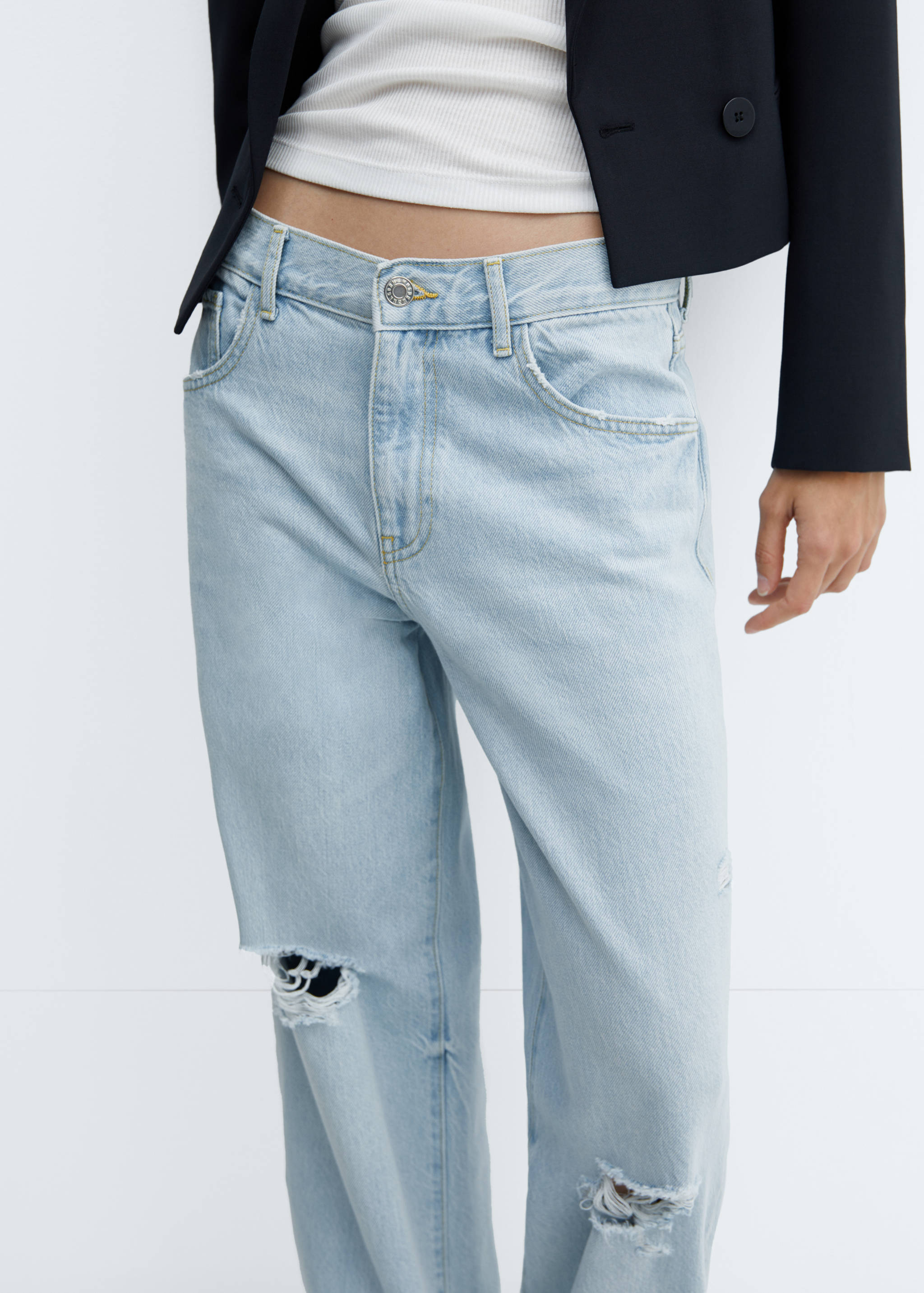 Decorative ripped wide leg jeans - Details of the article 6