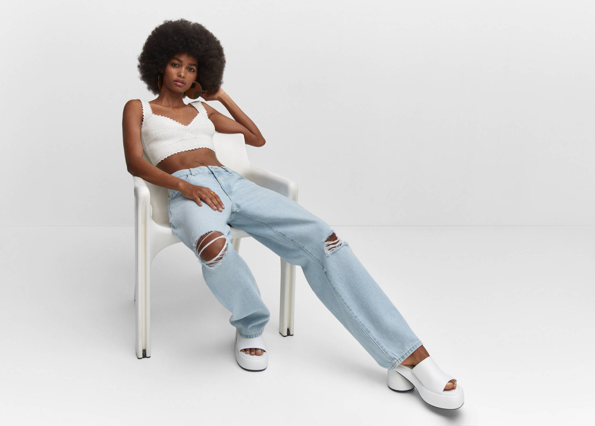 Decorative ripped wide leg jeans - Panoramic plane