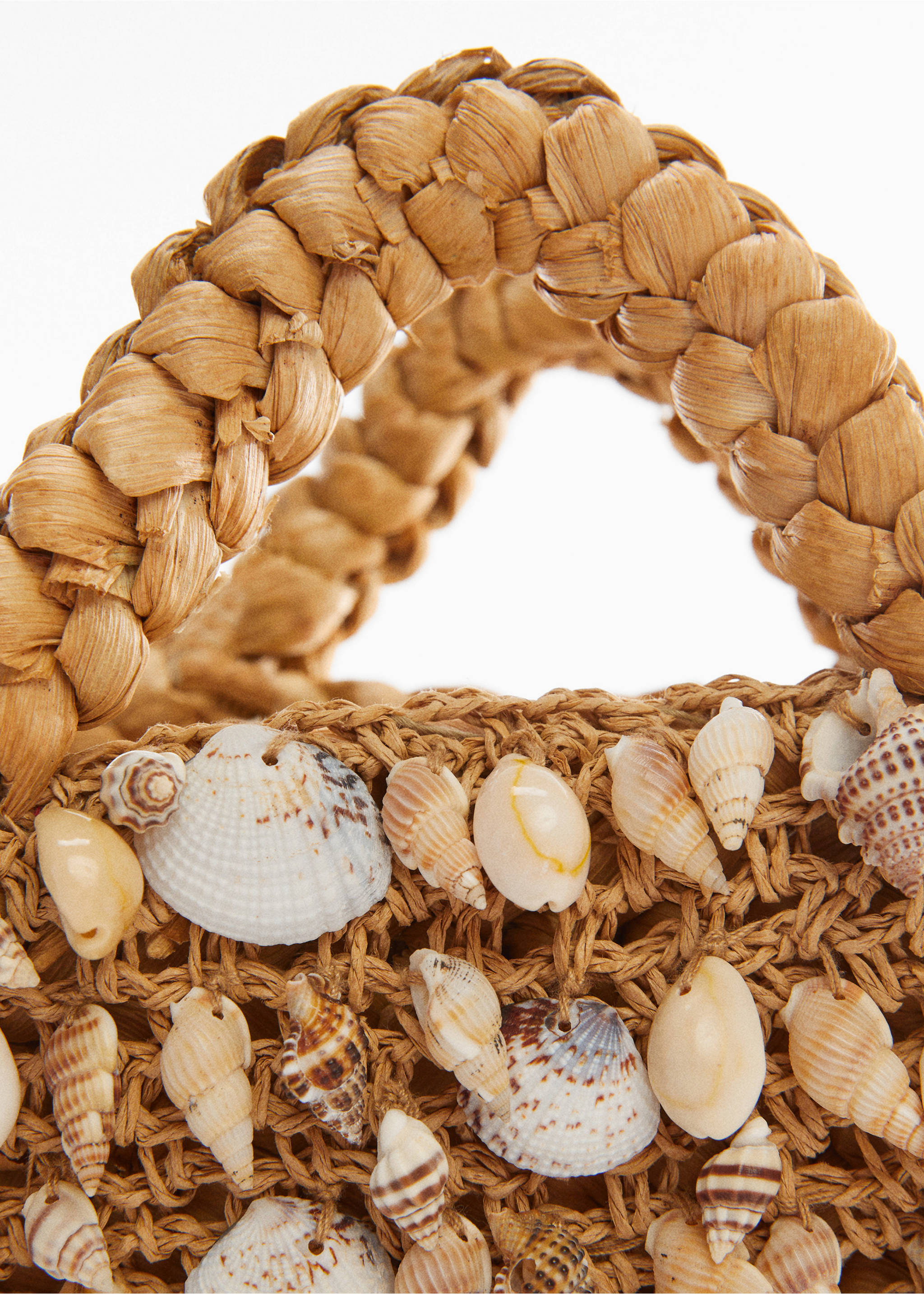 Mini tote bag with shell - Details of the article 1, Beige. Ref: 57000351-00.