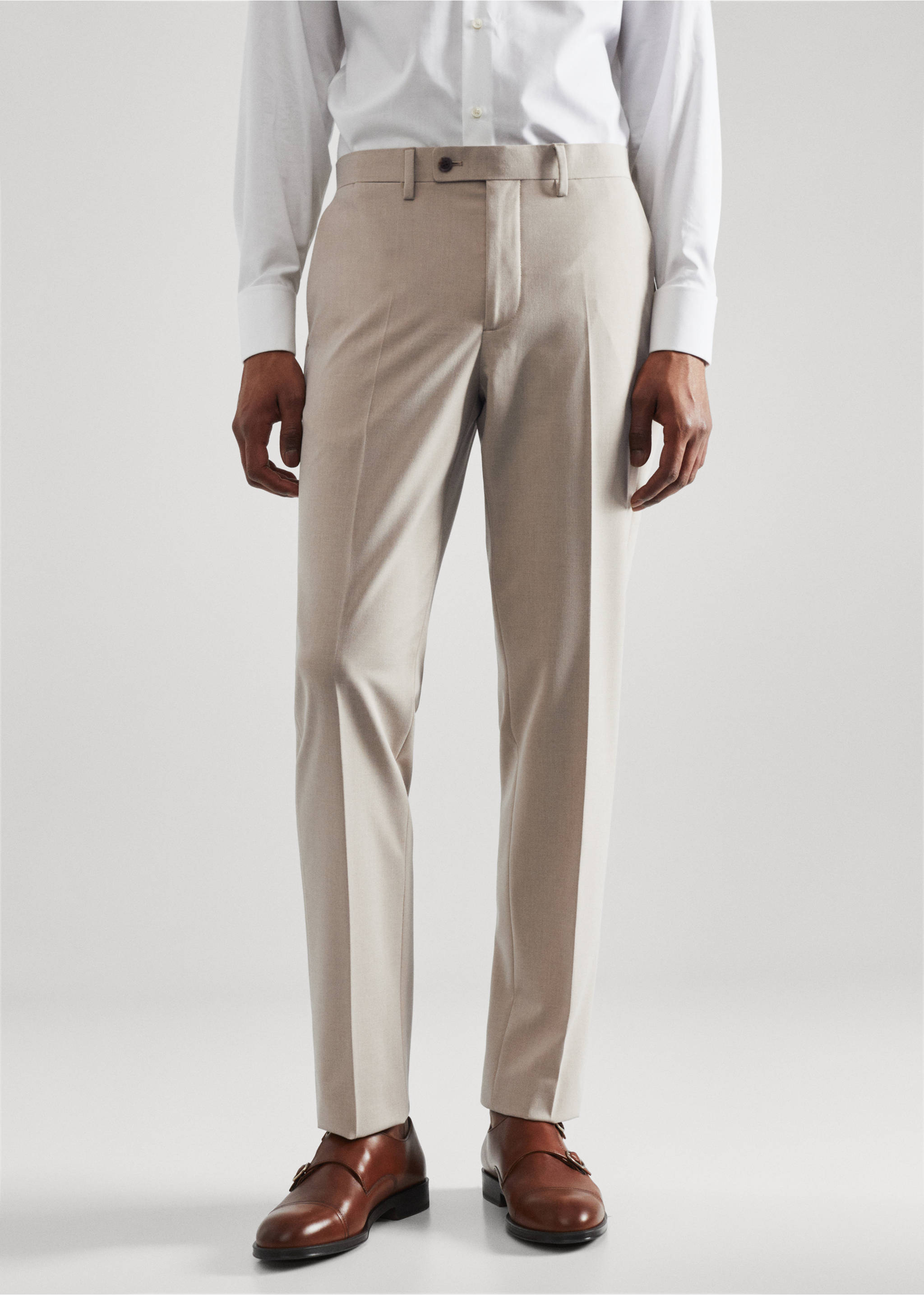 Slim Fit-Anzughose aus Comfort-Stretch-Gewebe - Mittlere Ansicht, Beige. Ref: 57000551-00.