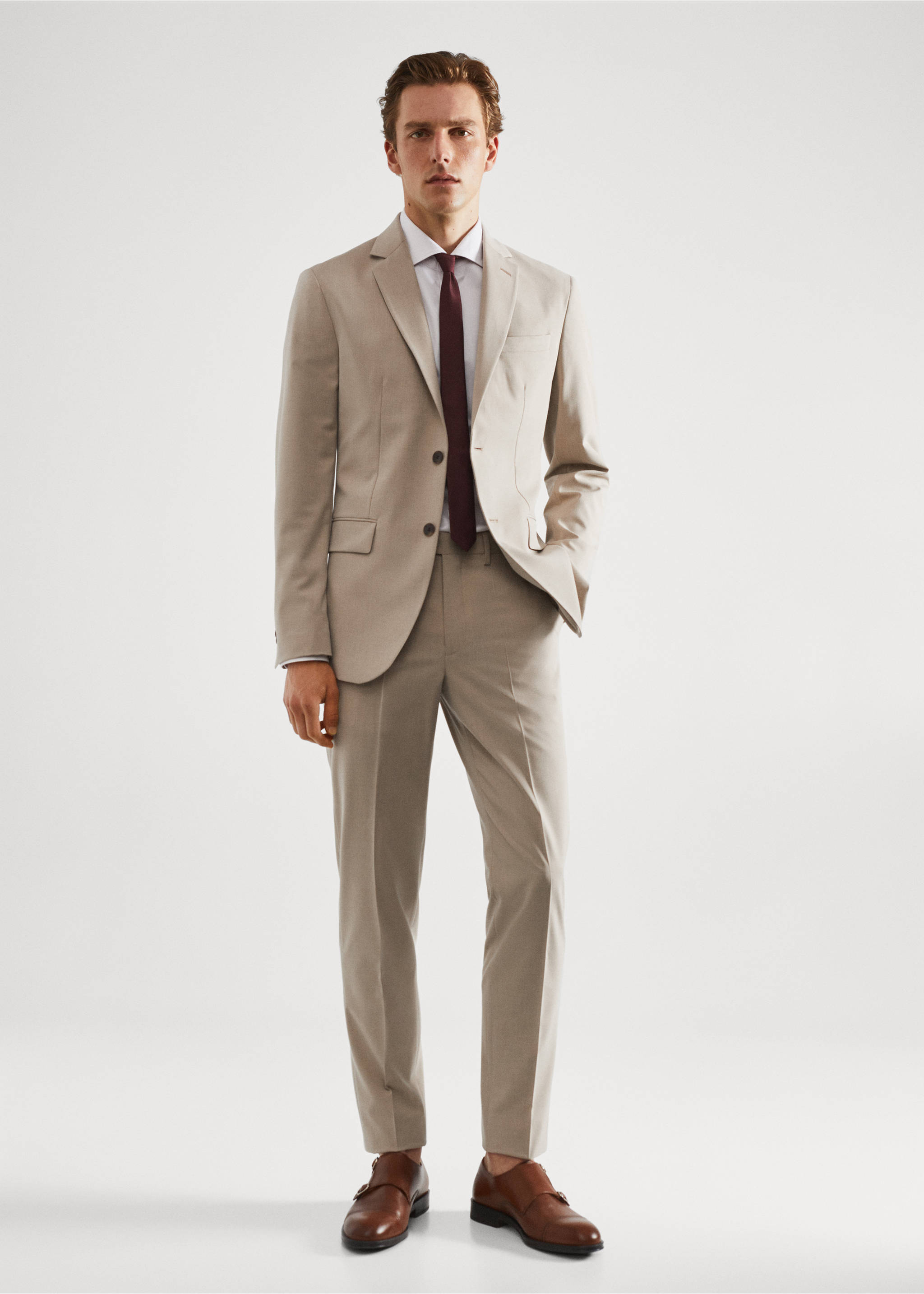 Slim Fit-Anzughose aus Comfort-Stretch-Gewebe - Detail des Artikels 6, Beige. Ref: 57000551-00.