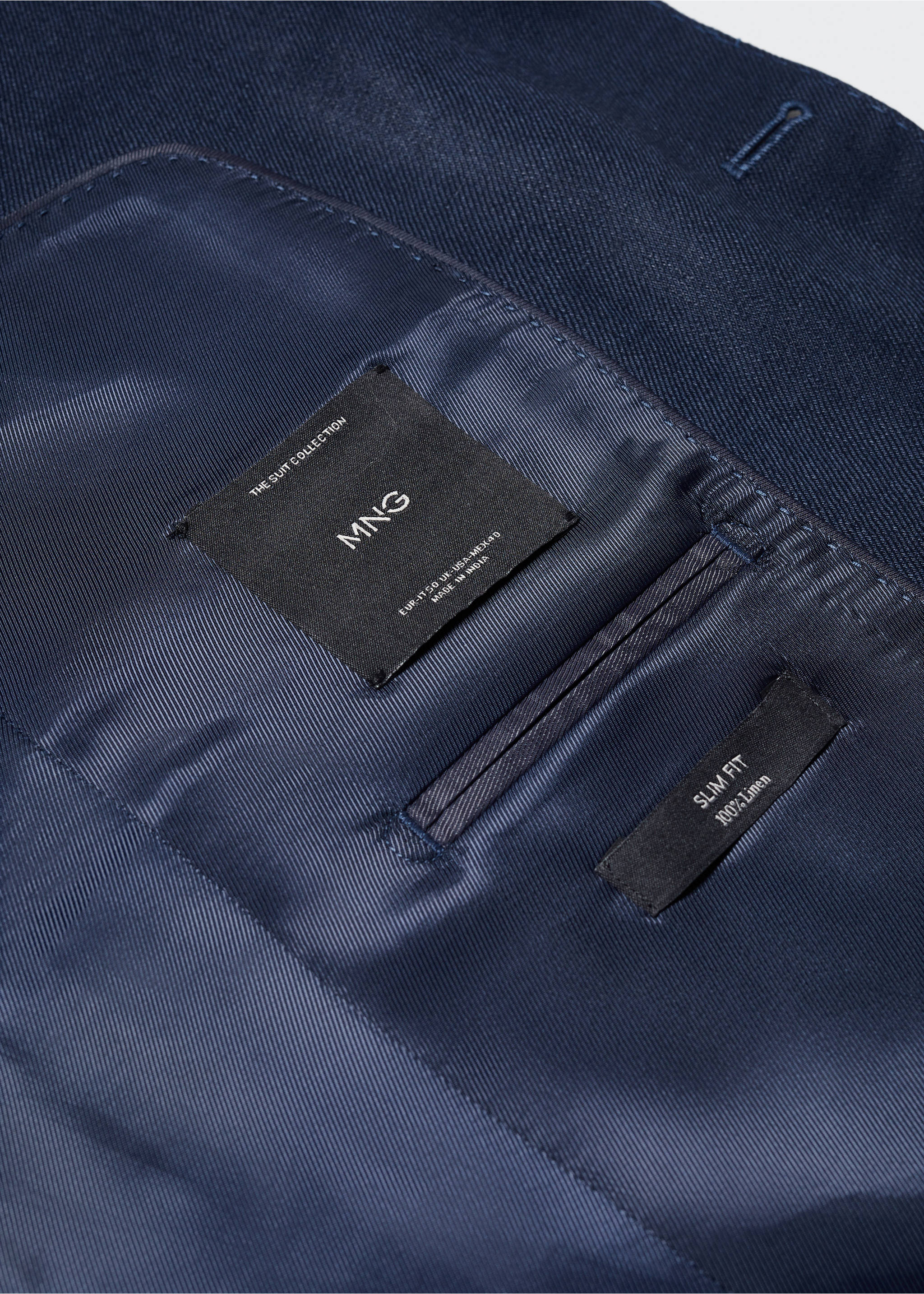 Anzugjacke aus 100 % Leinen - Detail des Artikels 8, Marineblau. Ref: 57000553-00.