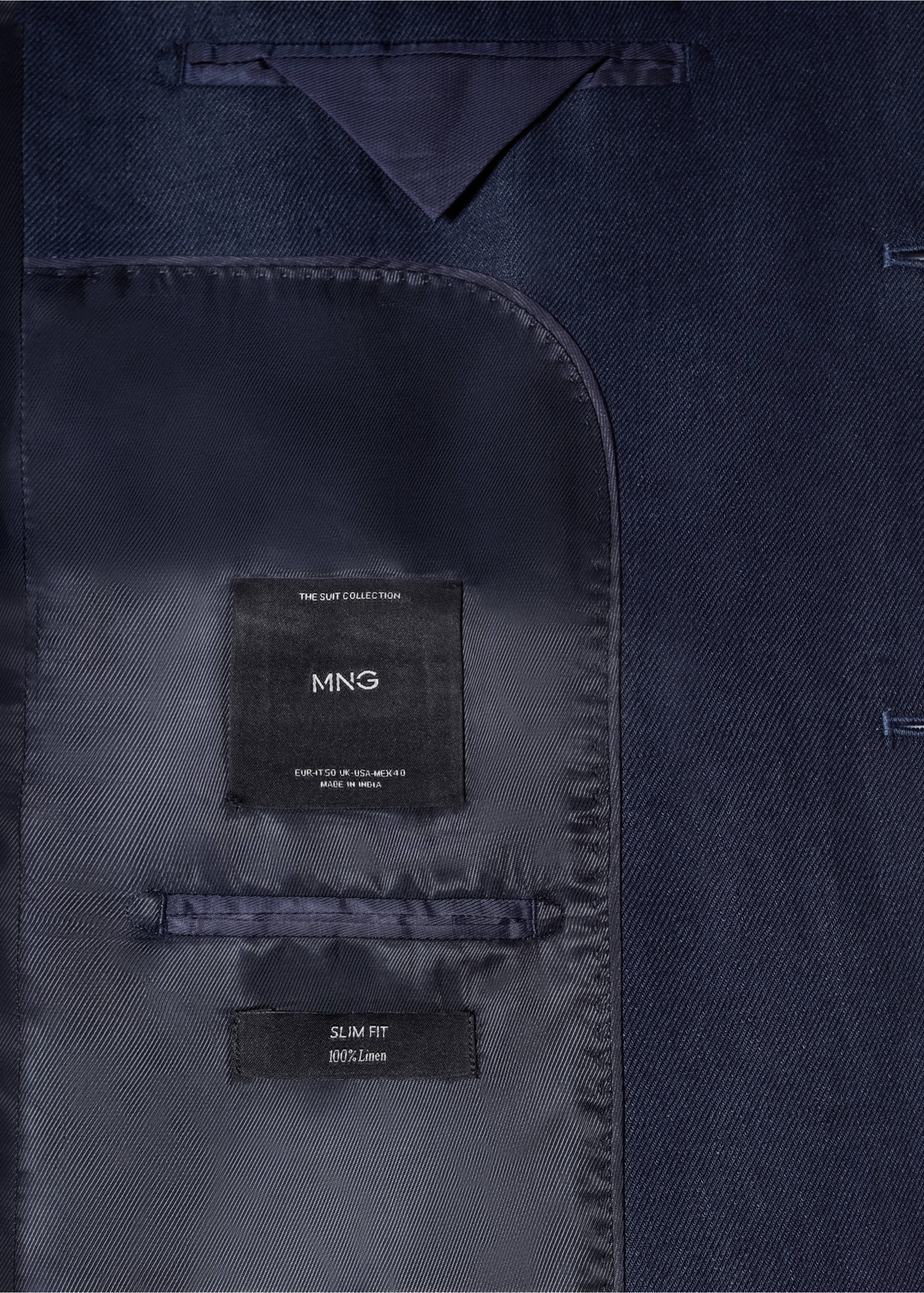 Anzugjacke aus 100 % Leinen - Detail des Artikels 0, Marineblau. Ref: 57000553-00.