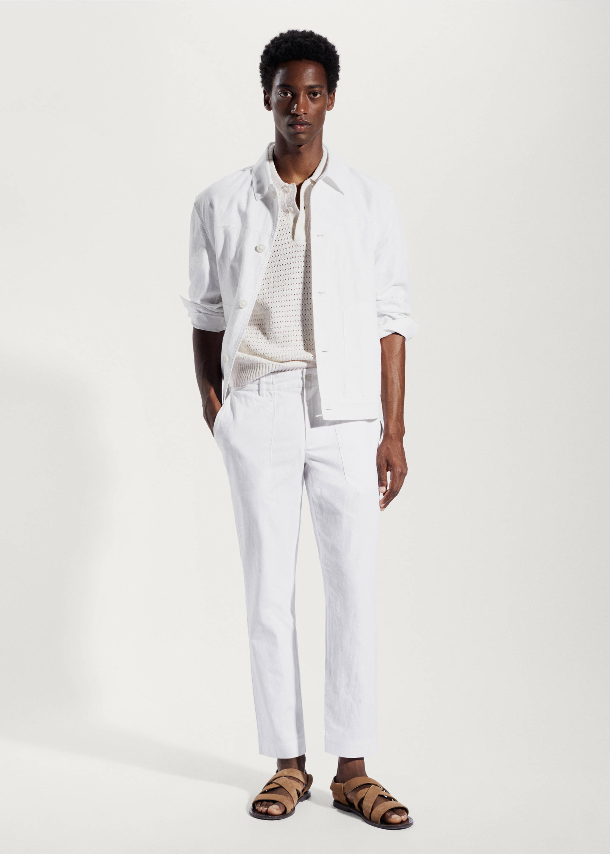 Linen cotton overshirt with pockets - General plane, White. Ref: 57000556-00.