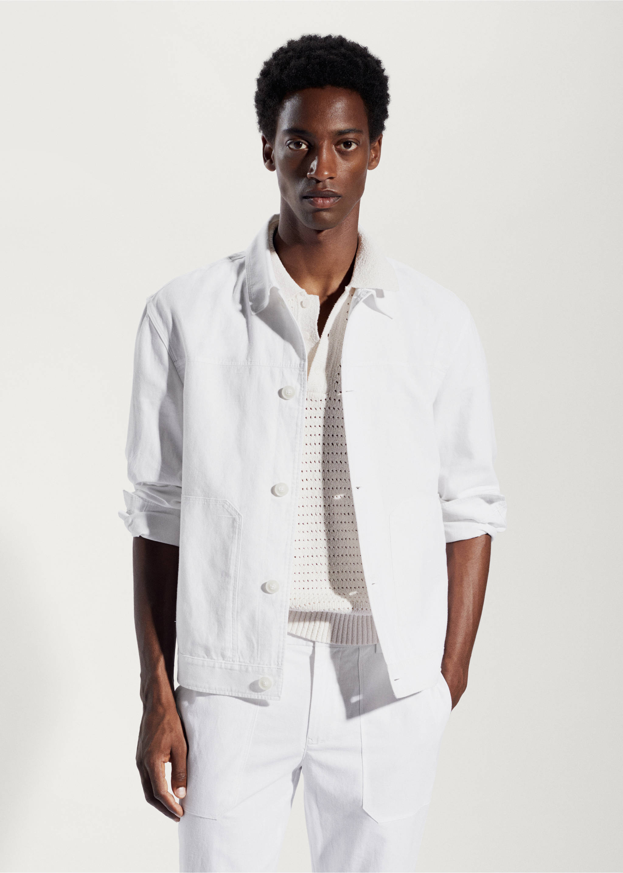 Linen cotton overshirt with pockets - Medium plane, White. Ref: 57000556-00.