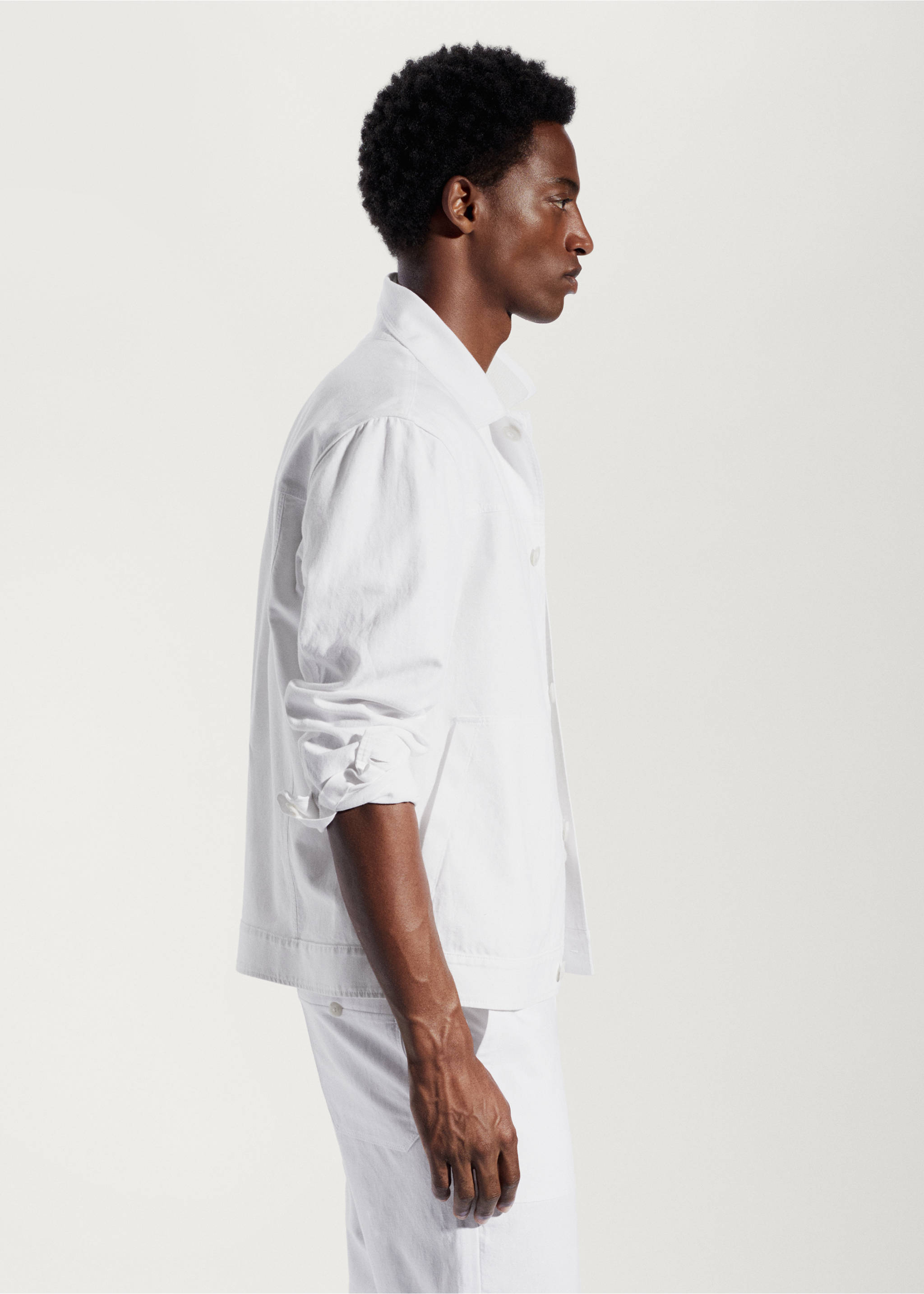 Linen cotton overshirt with pockets - Details of the article 4, White. Ref: 57000556-00.