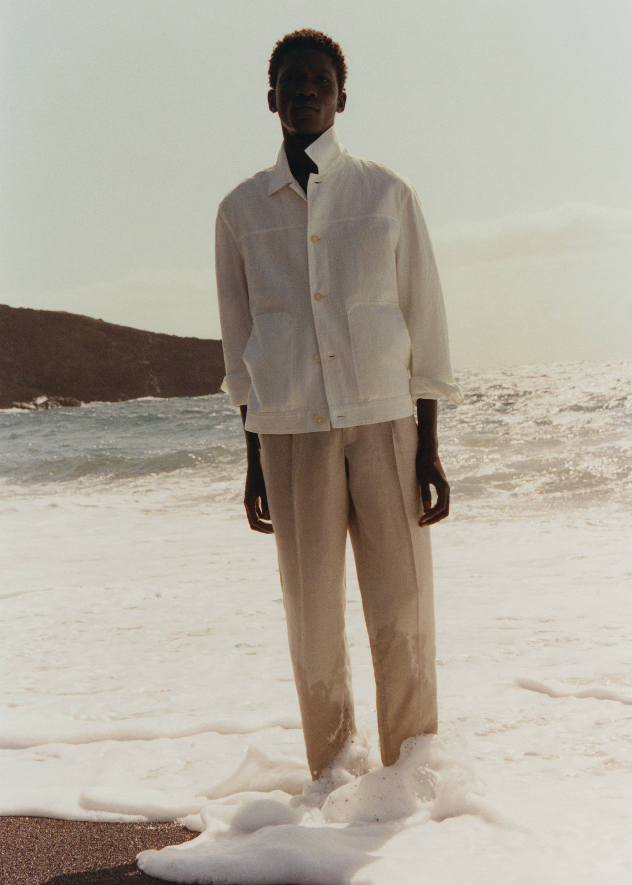 Linen cotton overshirt with pockets - Details of the article 5, White. Ref: 57000556-00.