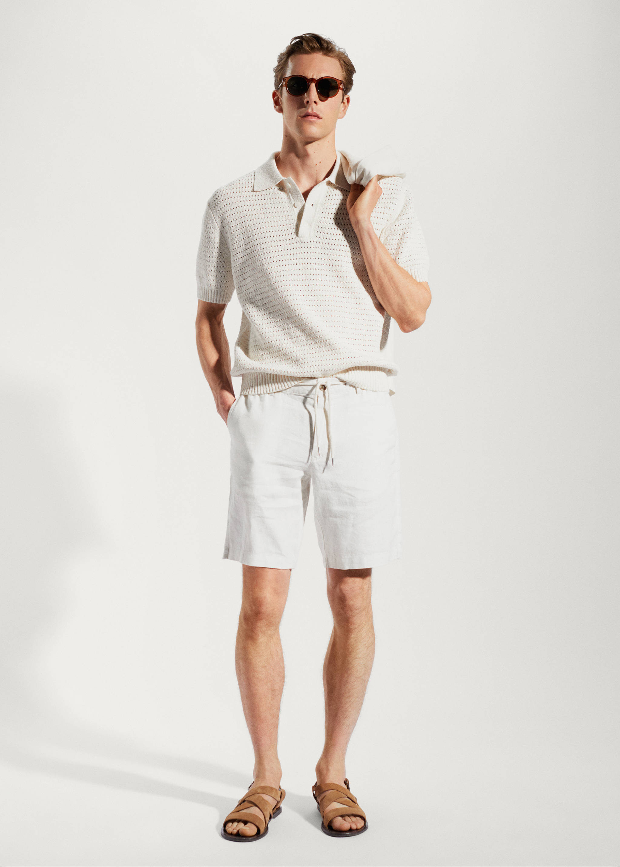 Bermuda 100% linnen met koord - Overzichtstekening