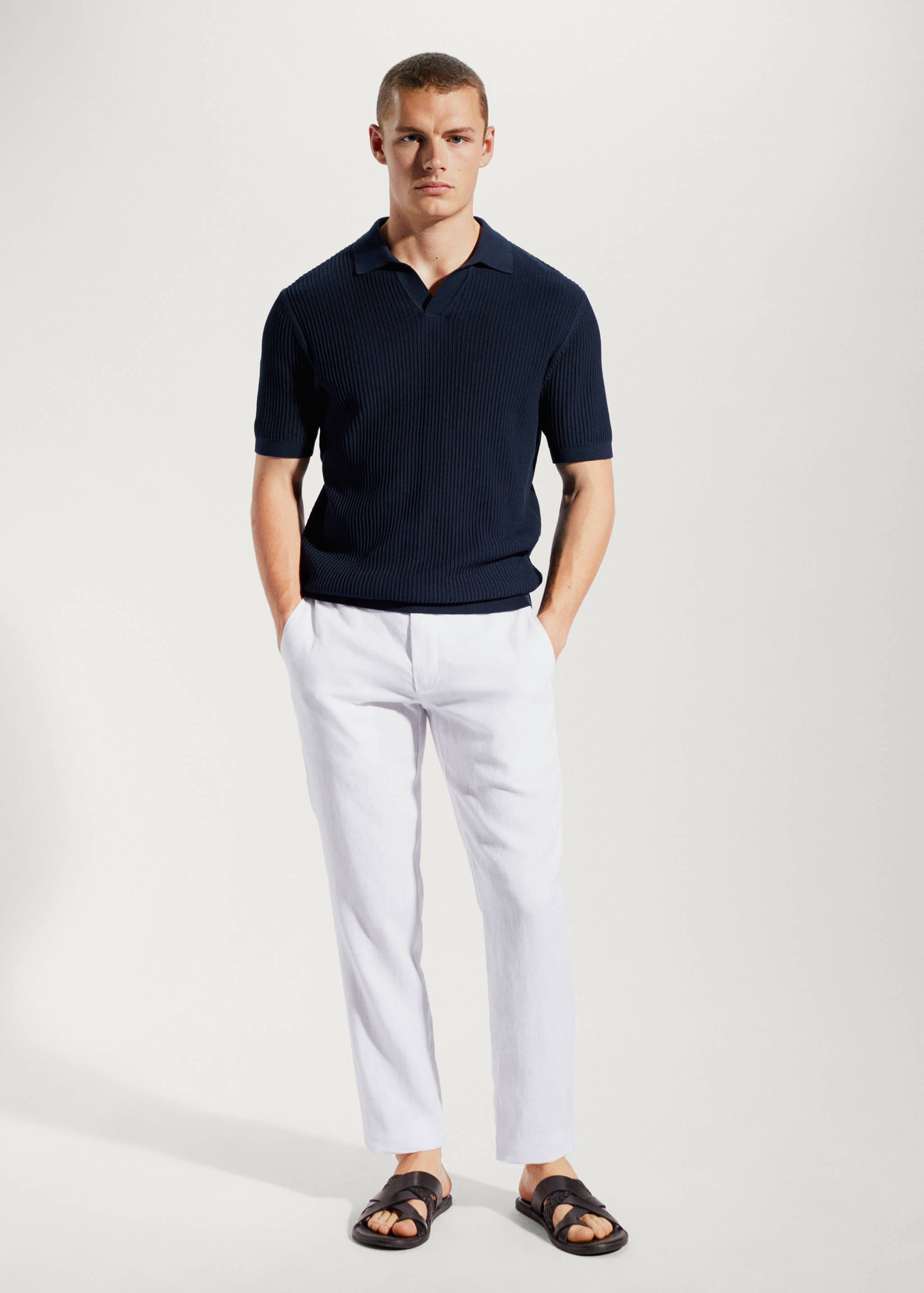 Slim-fit 100% linen pants - General plane