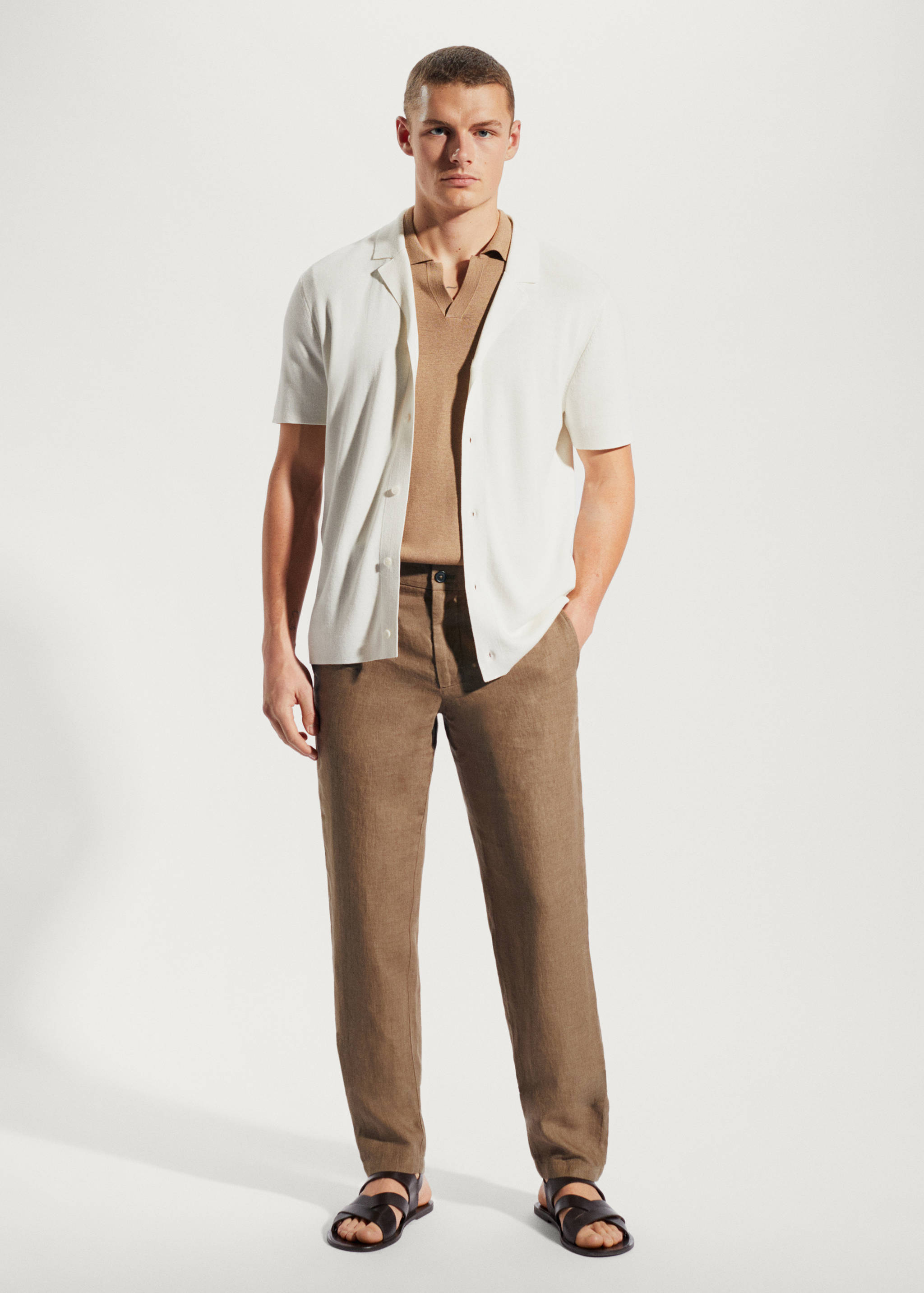 Slim-fit 100% linen pants - General plane