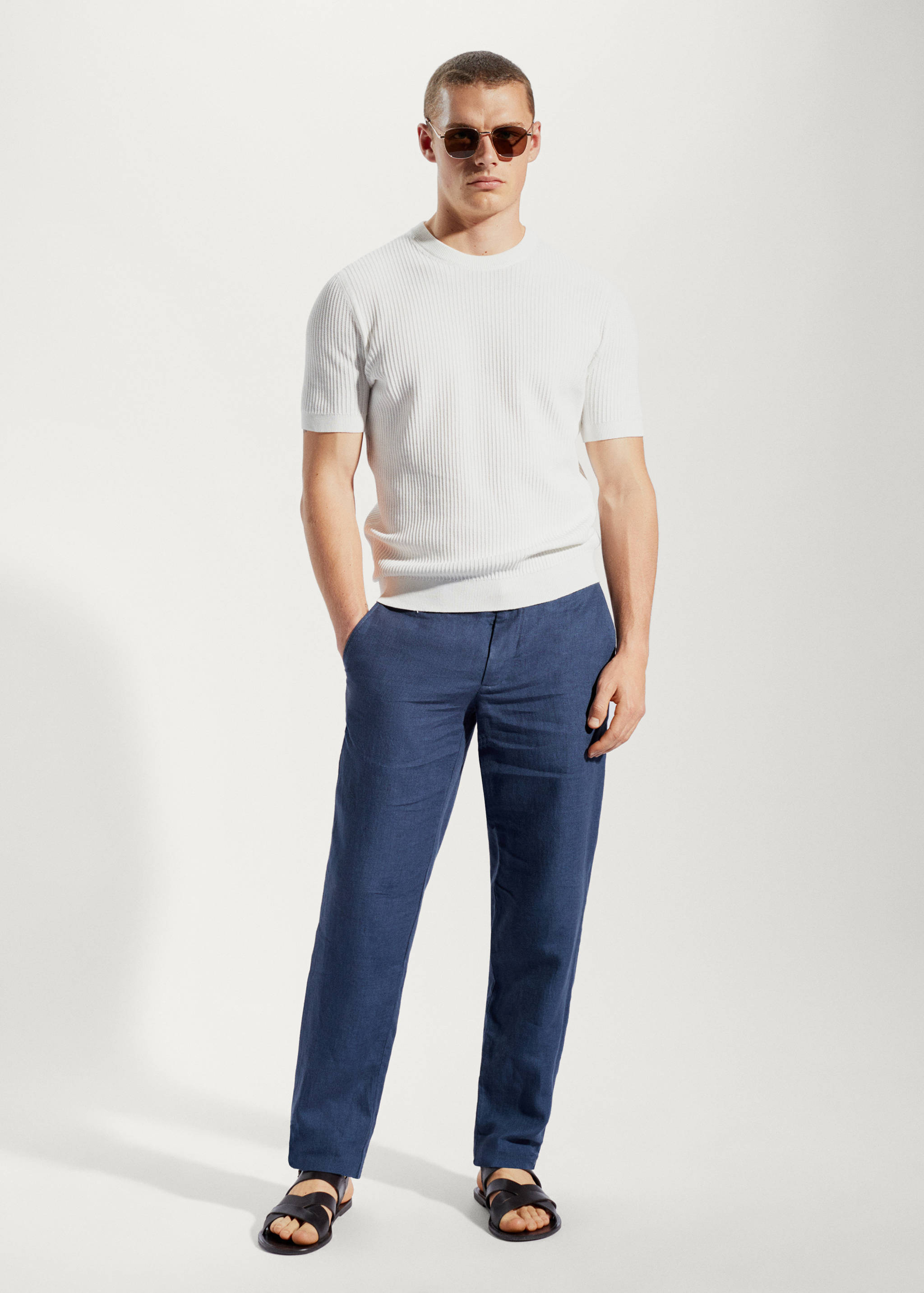 Slim-fit 100% linen pants - General plane