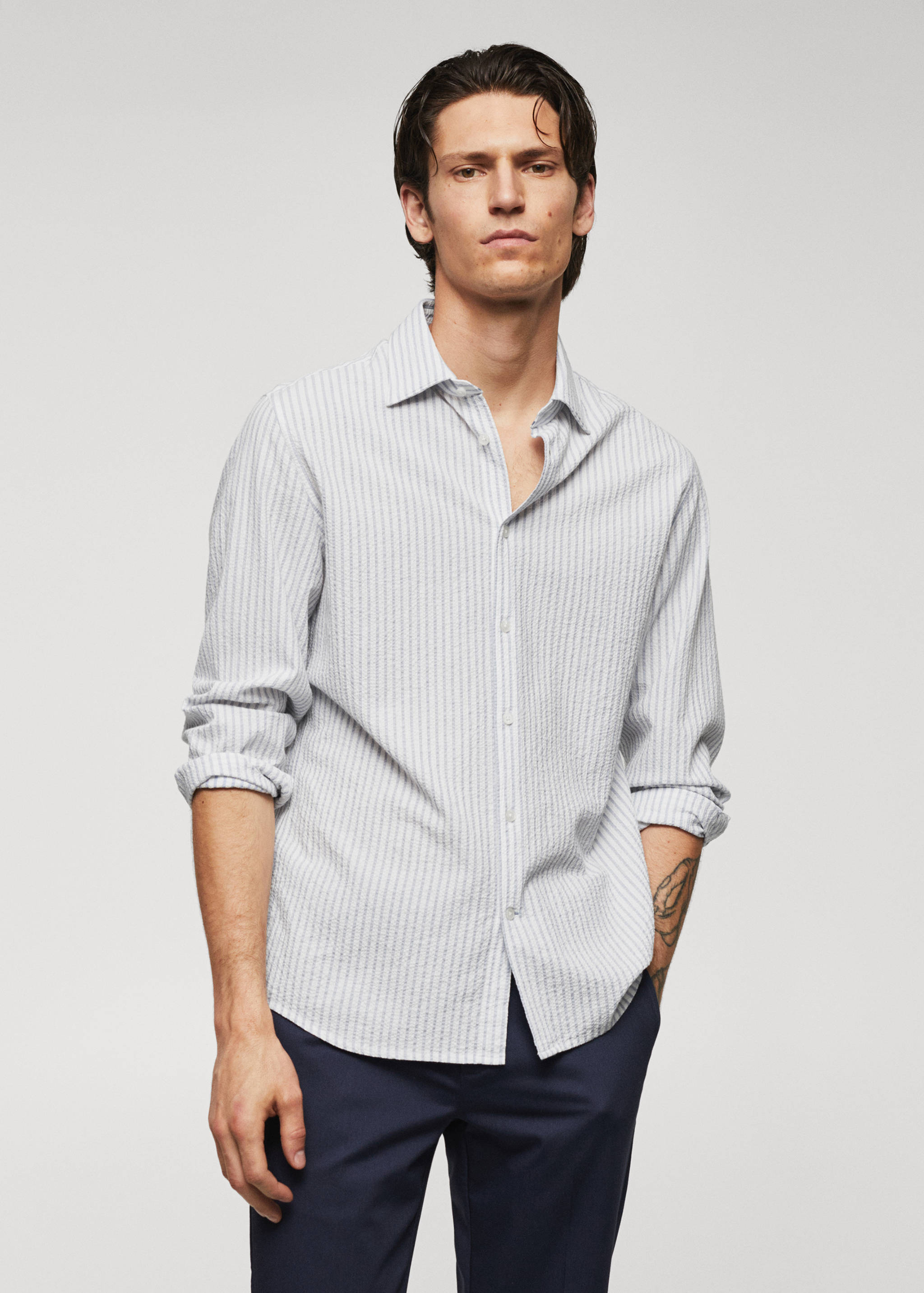 Camicia 100% cotone seersucker righe - Piano medio