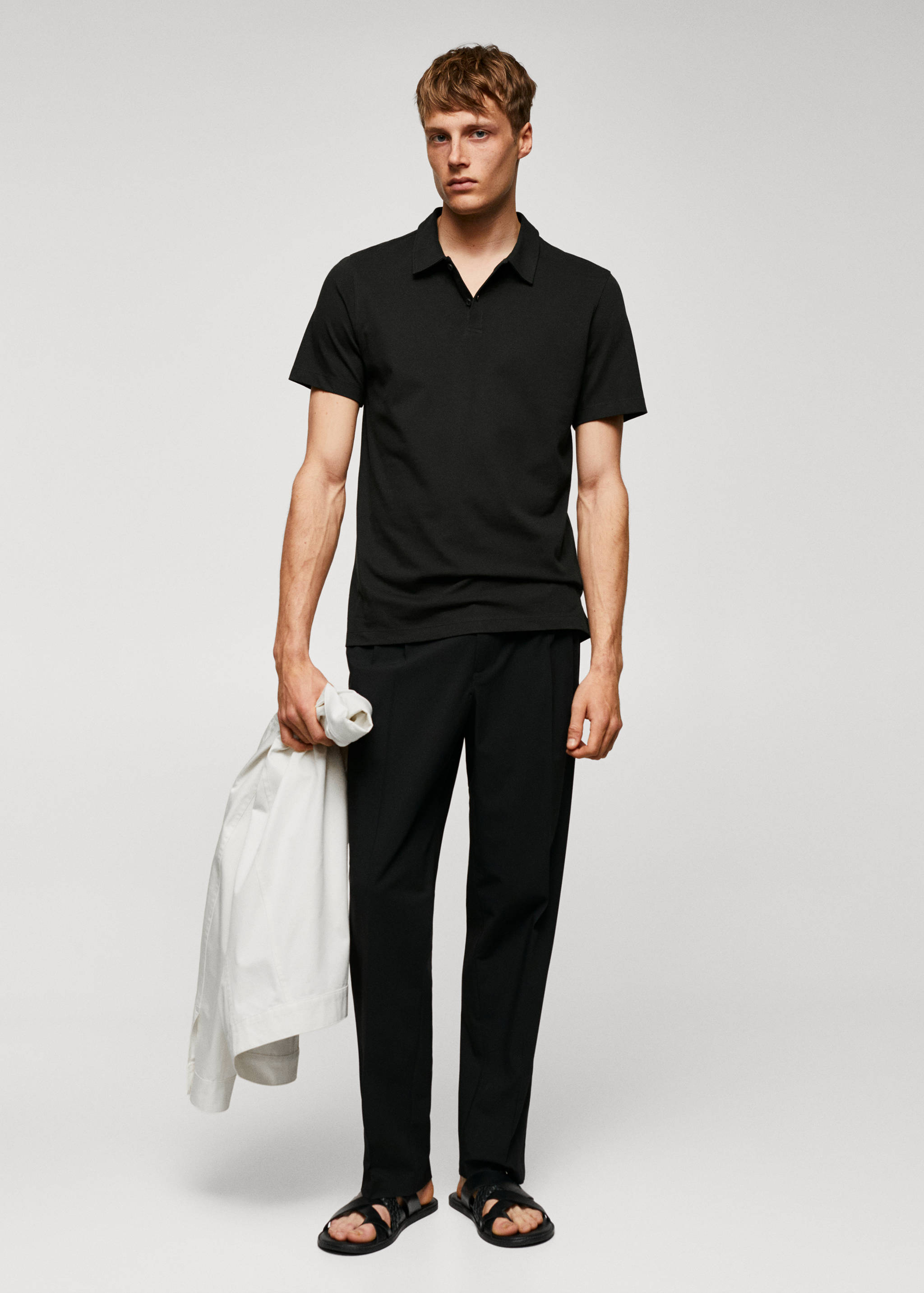Slim-fit cotton piqué textured polo shirt - General plane