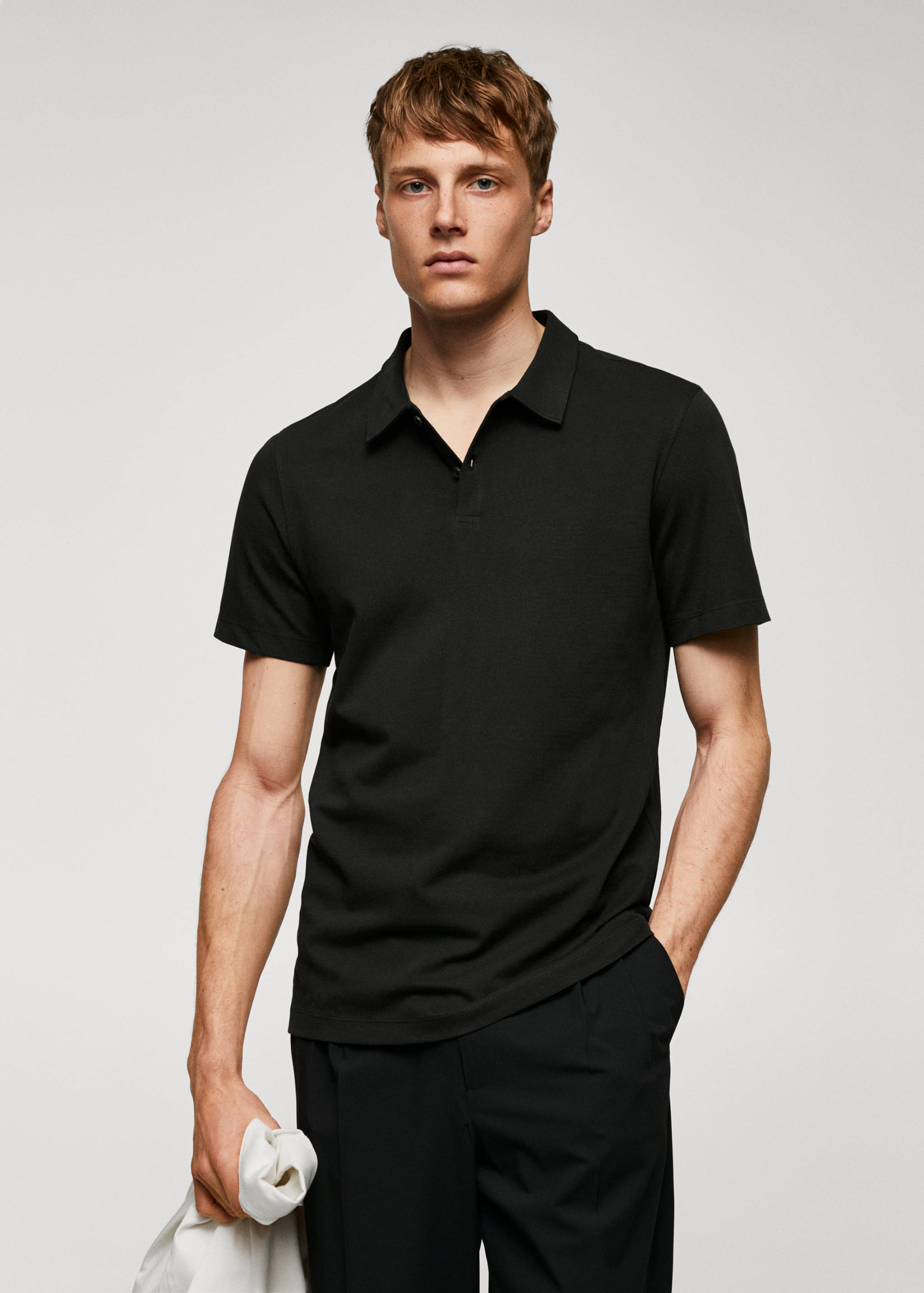 Slim-fit cotton piqué textured polo shirt - Medium plane