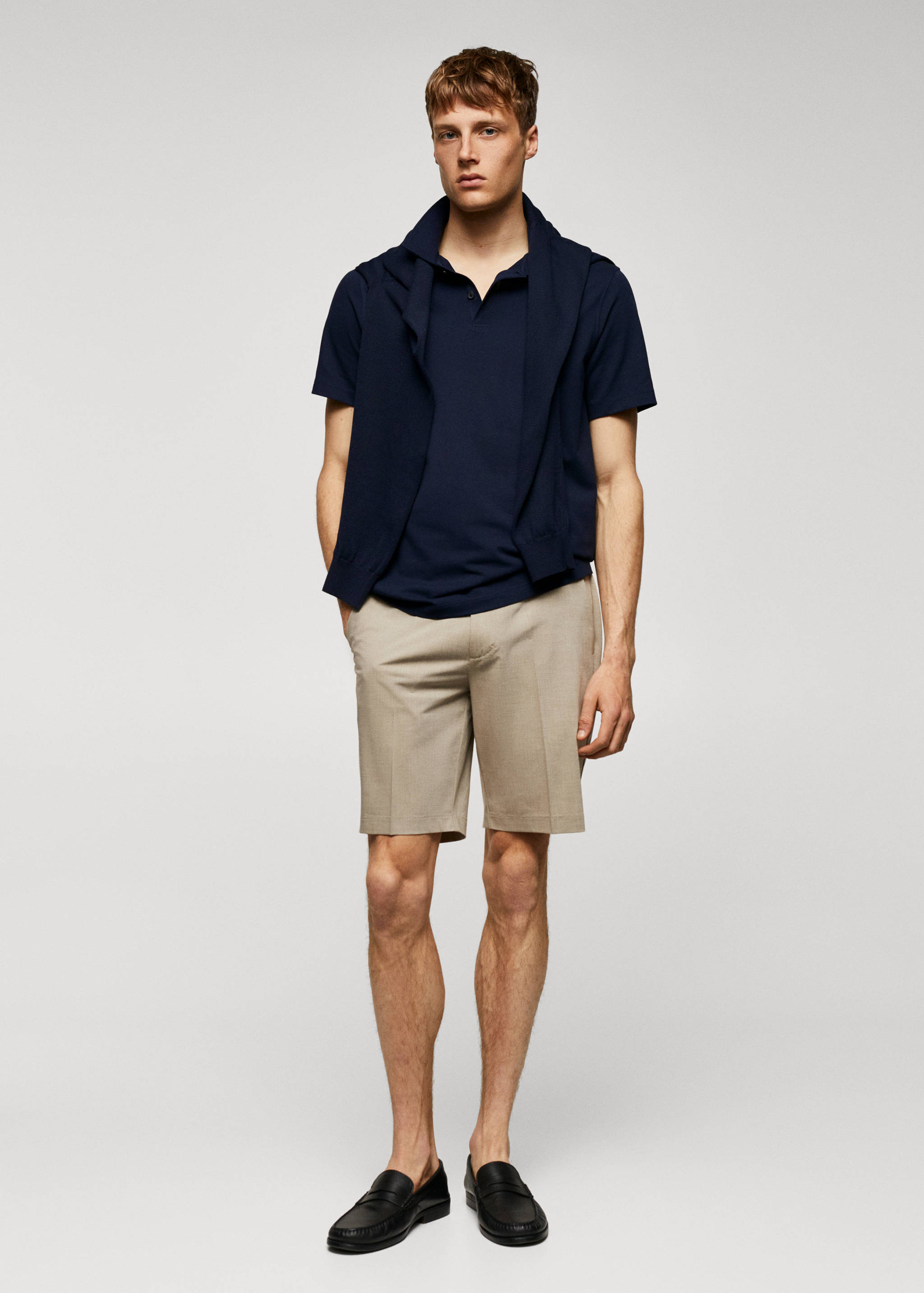 Slim-fit cotton piqué textured polo shirt - General plane