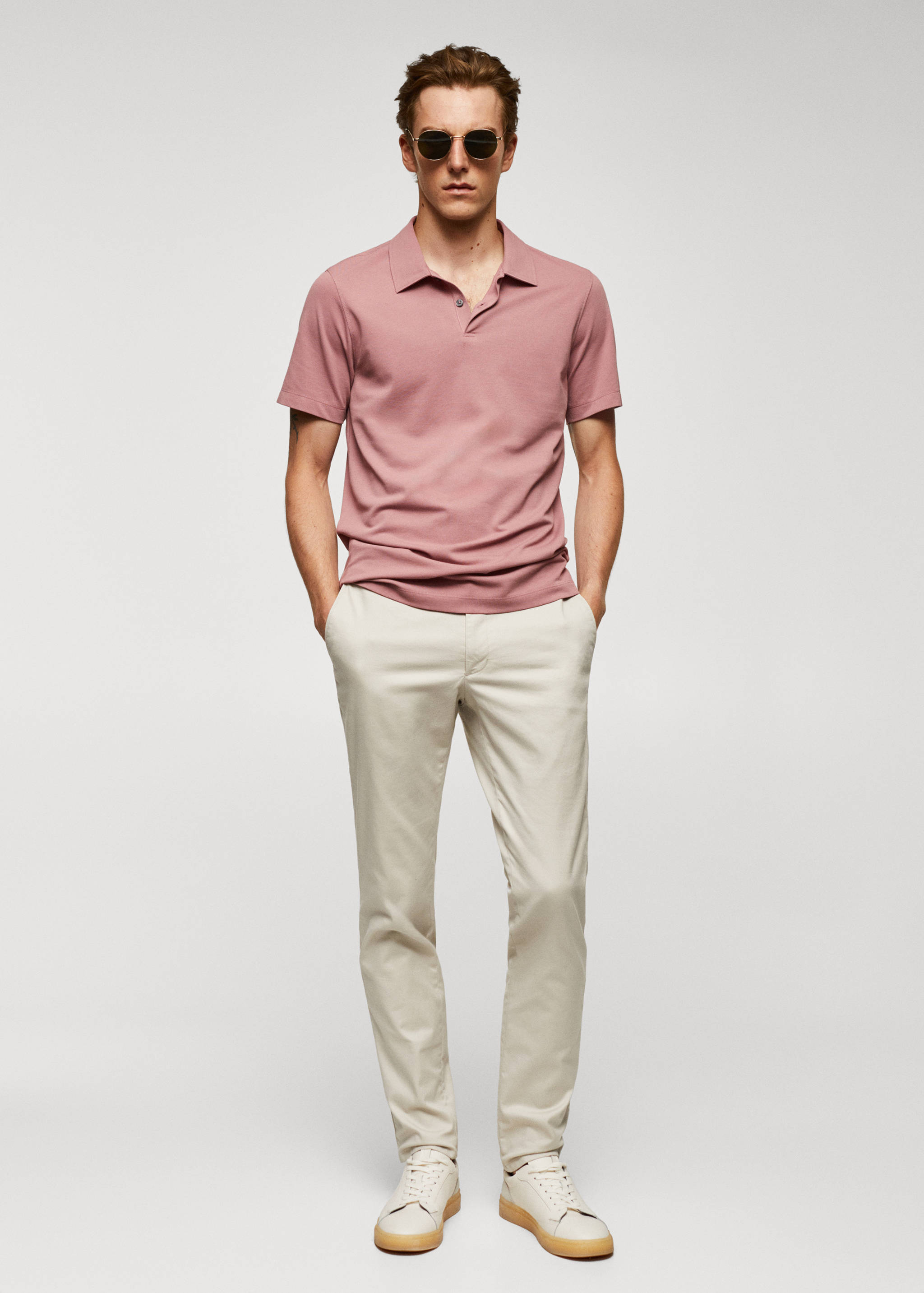 Slim-fit cotton piqué textured polo shirt - General plane