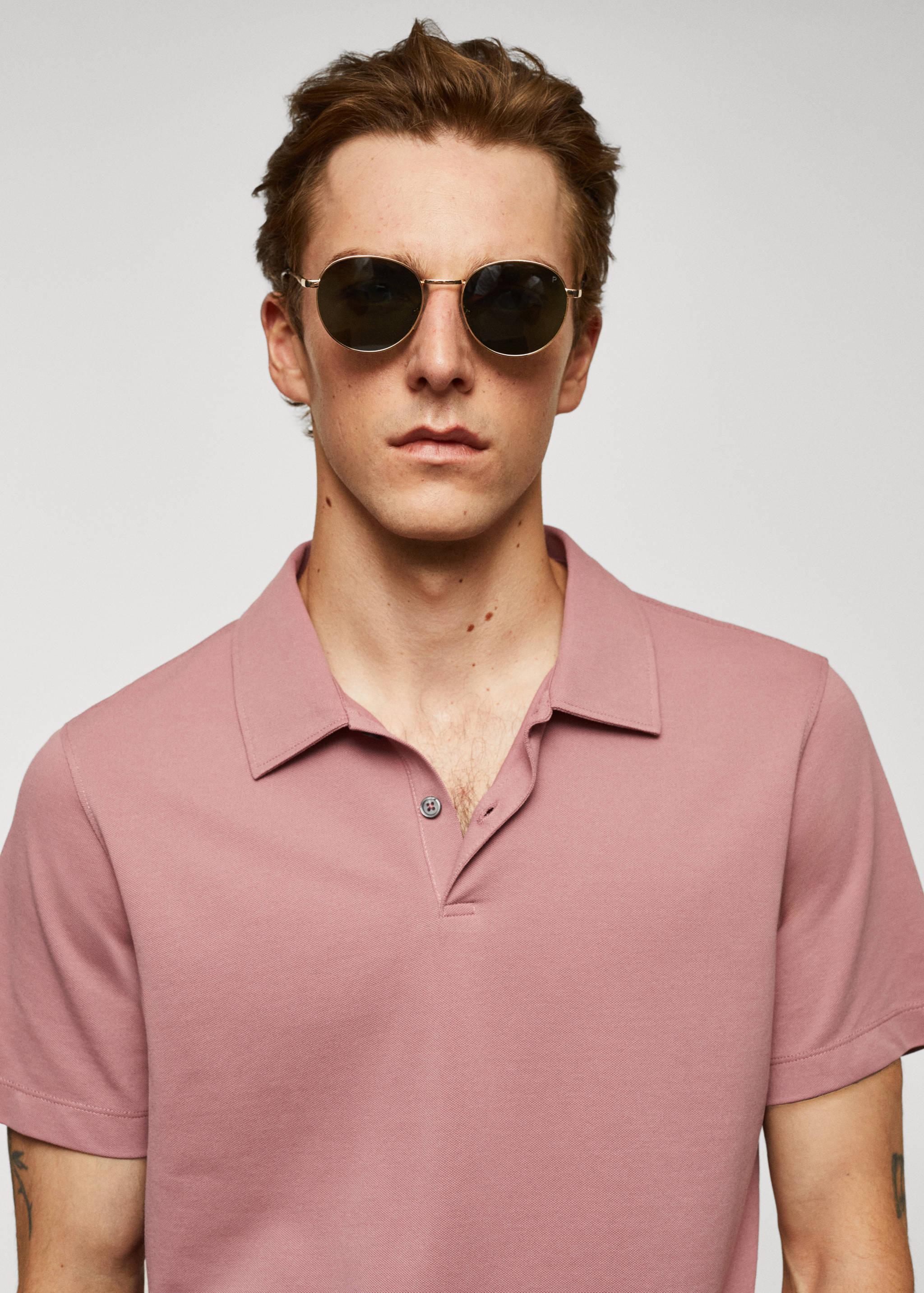 Slim-fit cotton piqué textured polo shirt - Details of the article 1