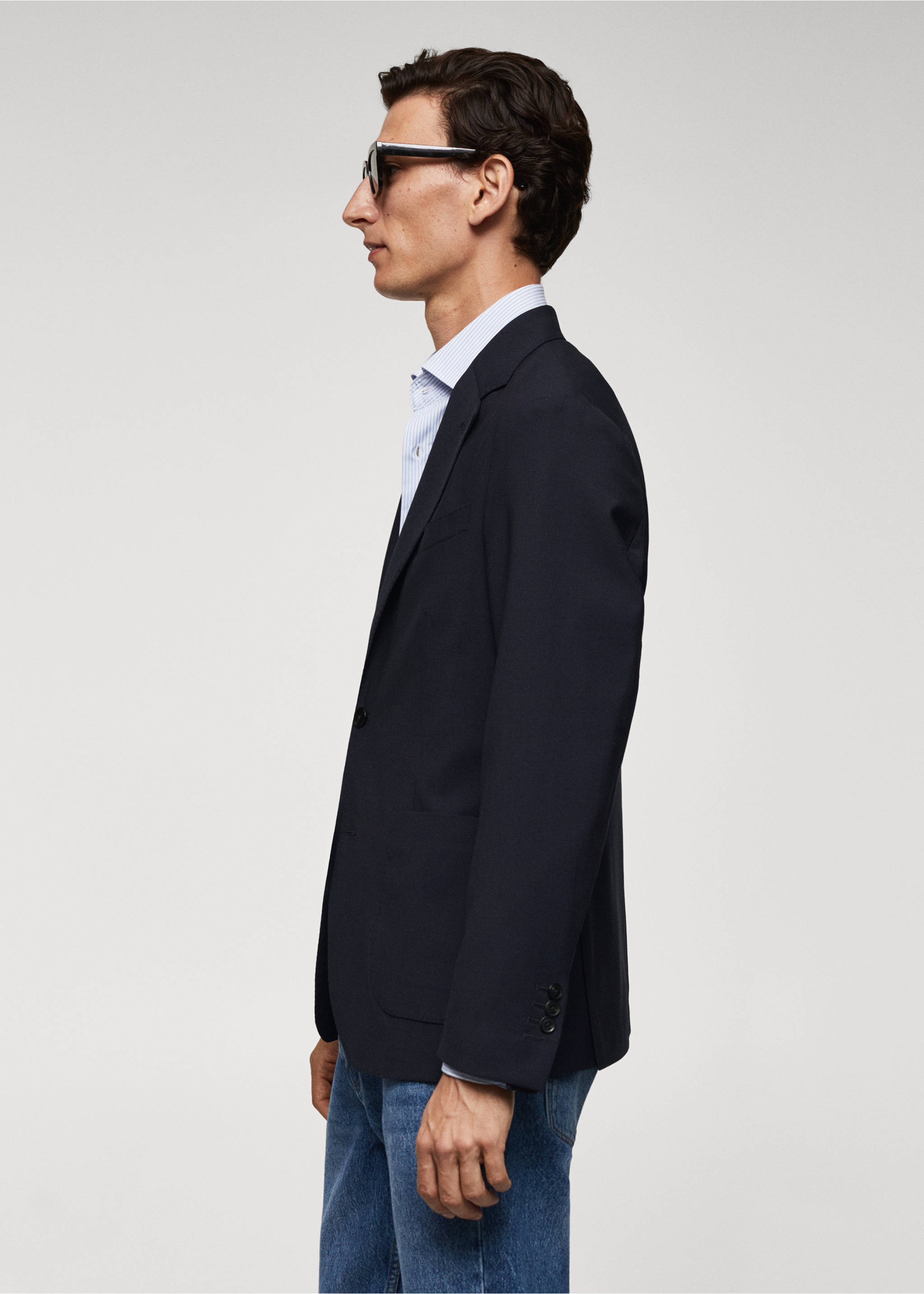 Veste slim-fit laine vierge - Détail de l'article 2, Bleu marine. Ref: 57000929-00.