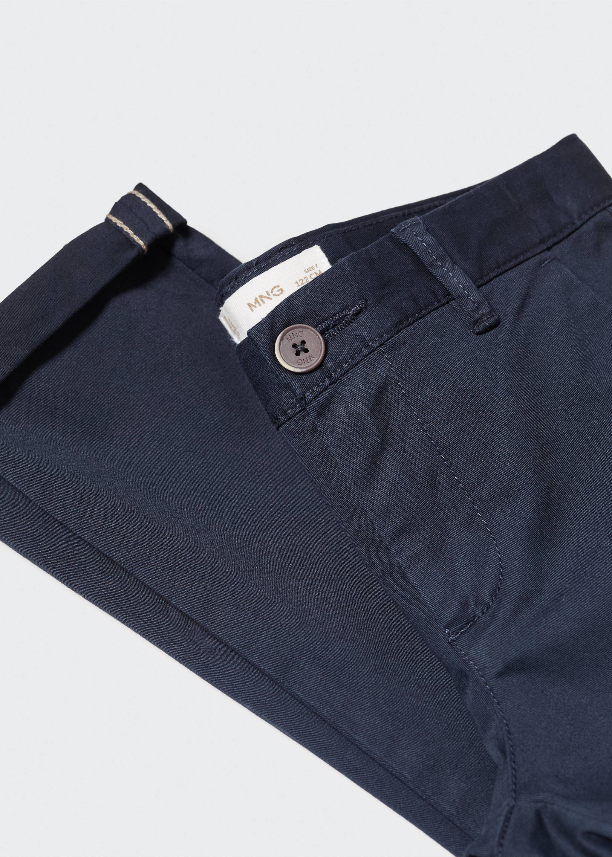 Cotton chinos - Details of the article 8, Dark Navy. Ref: 57001033-00.