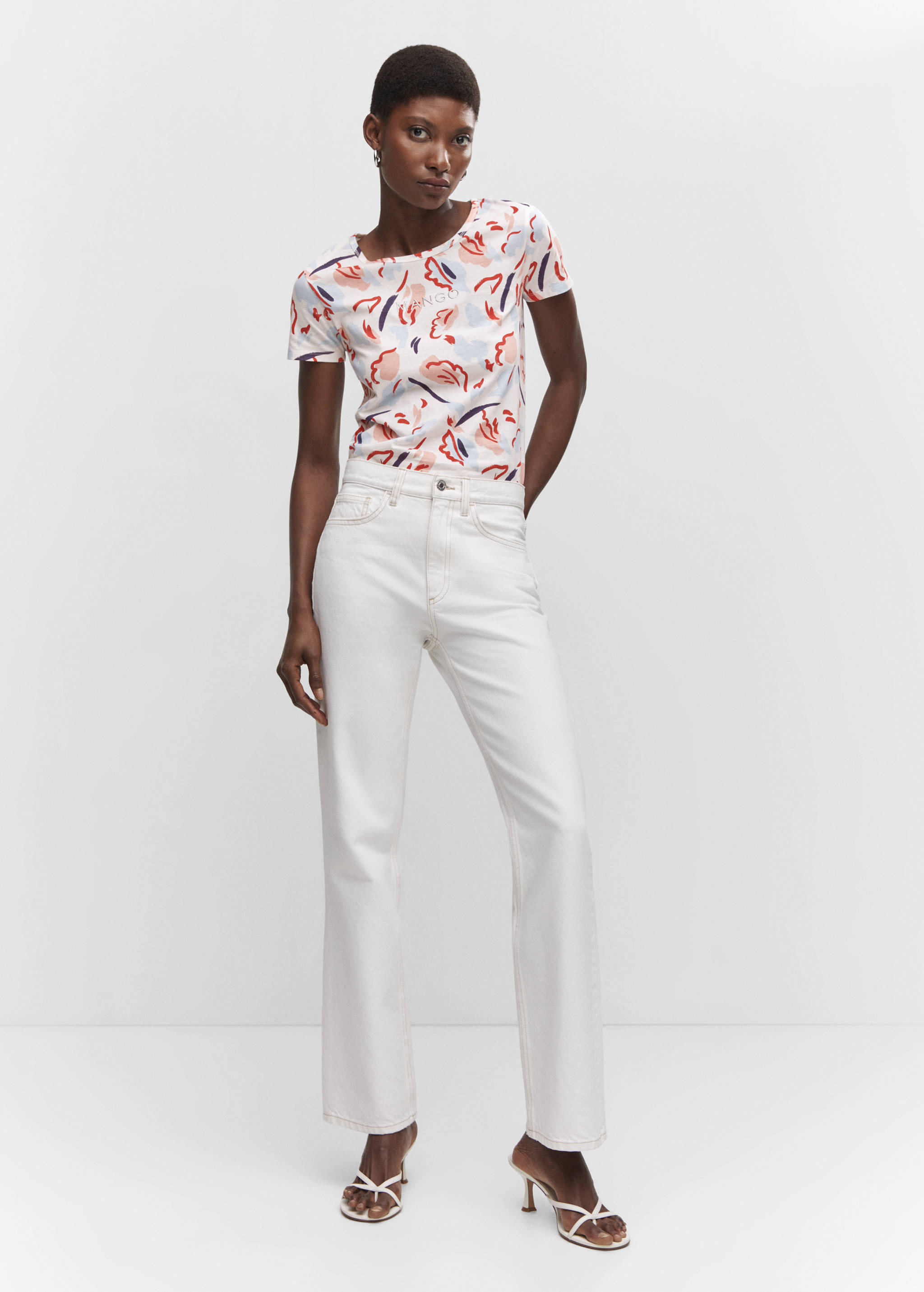 Gemustertes T-Shirt mit gesticktem Logo - Allgemeine Ansicht