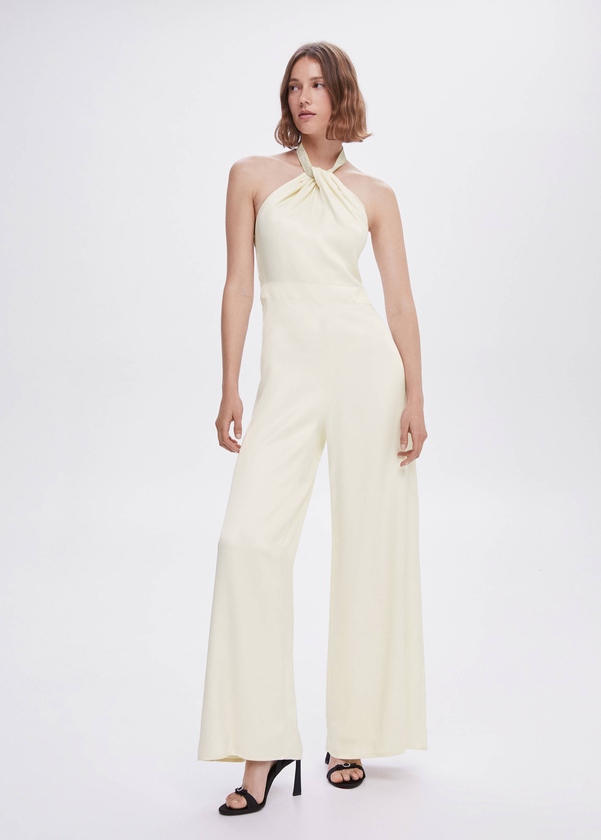 Halter-neck jumpsuit with metallic detail - General plane