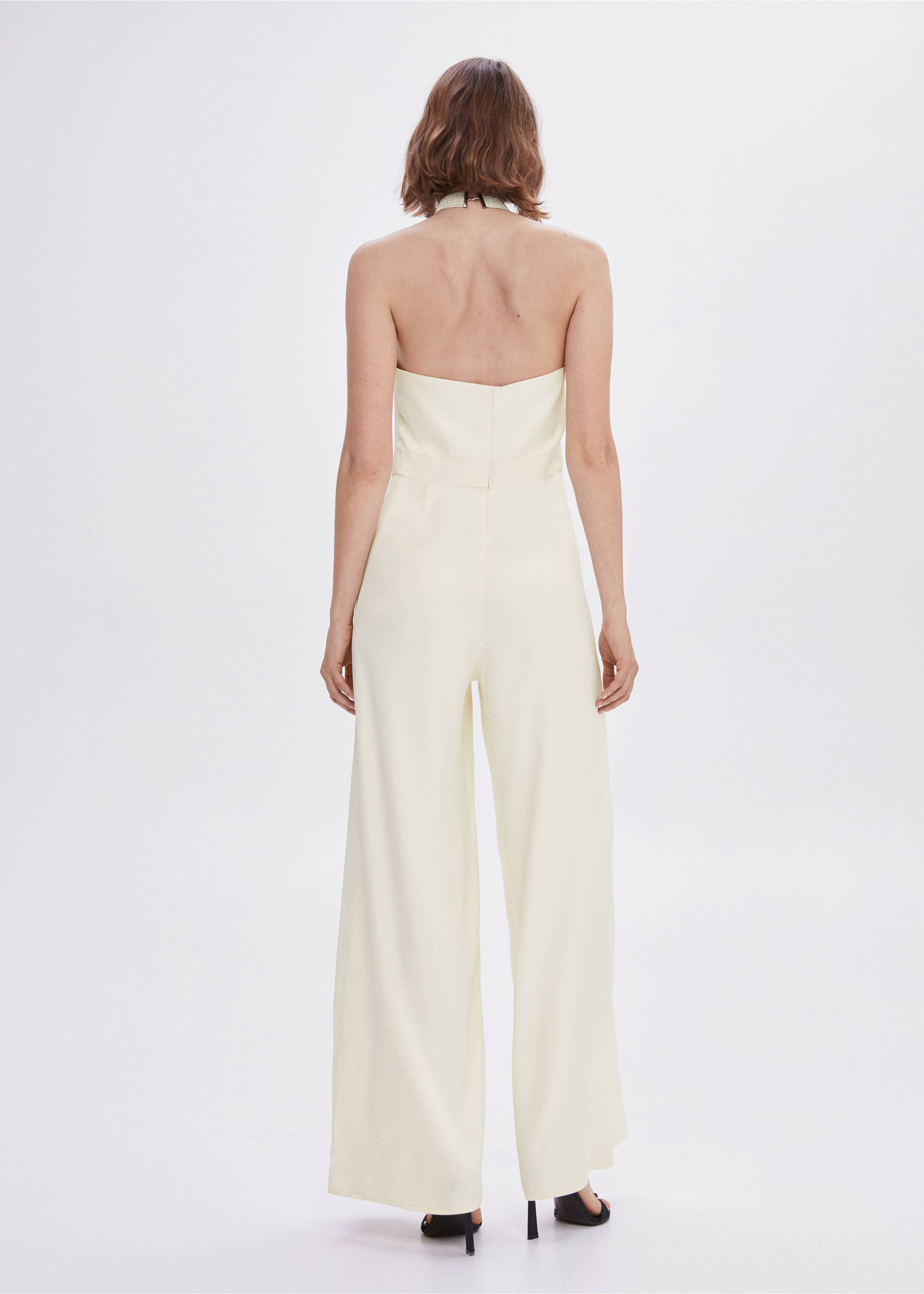 Halter-neck jumpsuit with metallic detail - Reverse of the article, Ecru. Ref: 57001089-00.