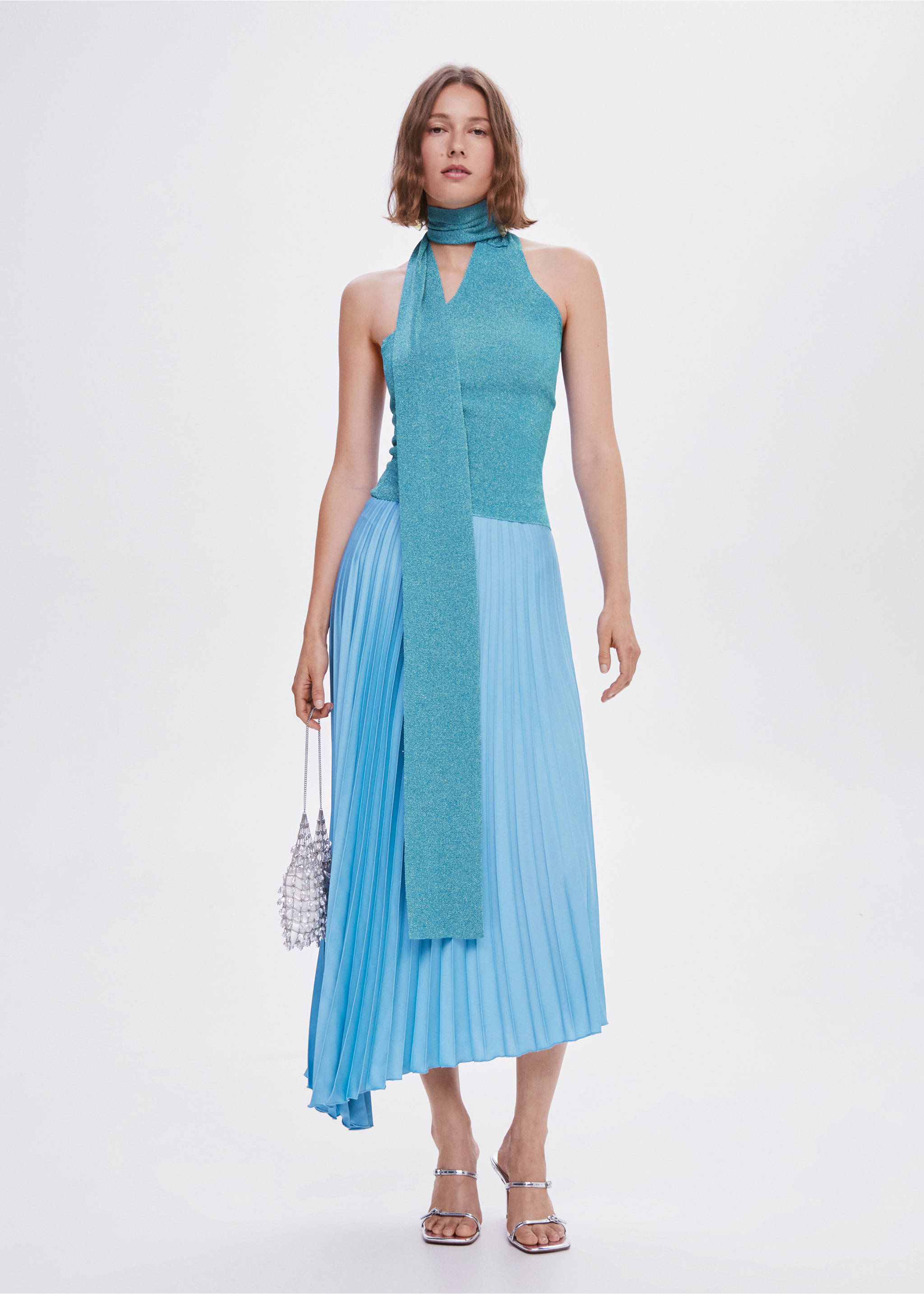 Pleated asymmetric skirt  - General plane, Sky Blue. Ref: 57001103-00.