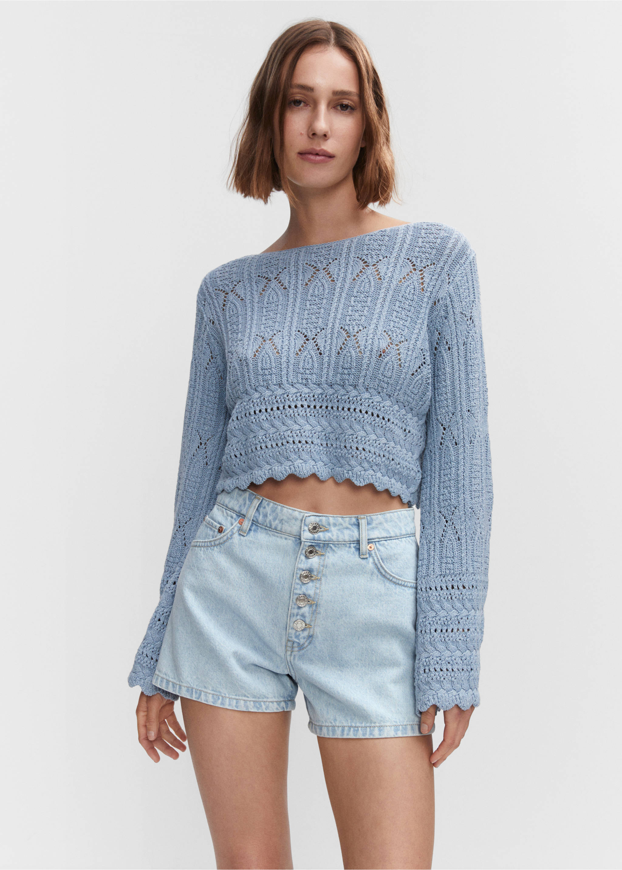 Denim shorts with buttons - Medium plane, Light Blue. Ref: 57002879-00.