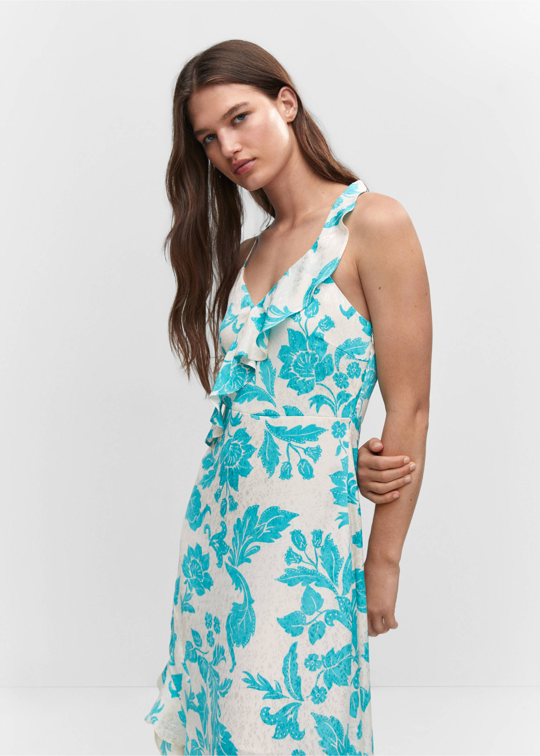 Ruffles slit dress - Medium plane, Ecru. Ref: 57002891-00.