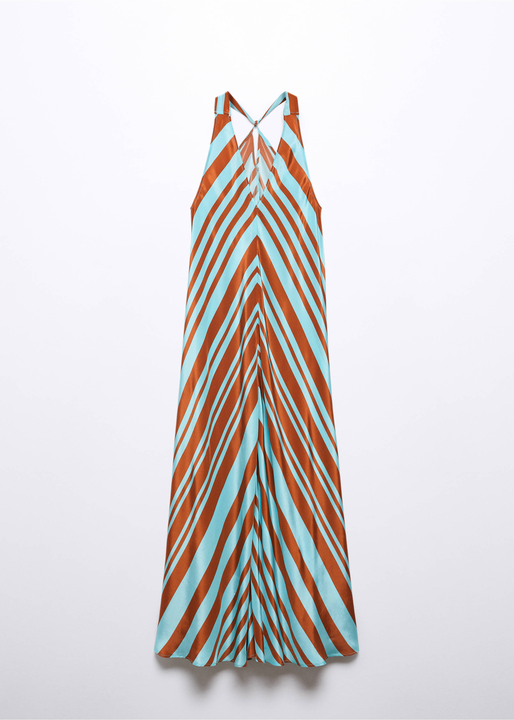 V-neck satin dress - Article without model, Turquoise. Ref: 57002894-00.