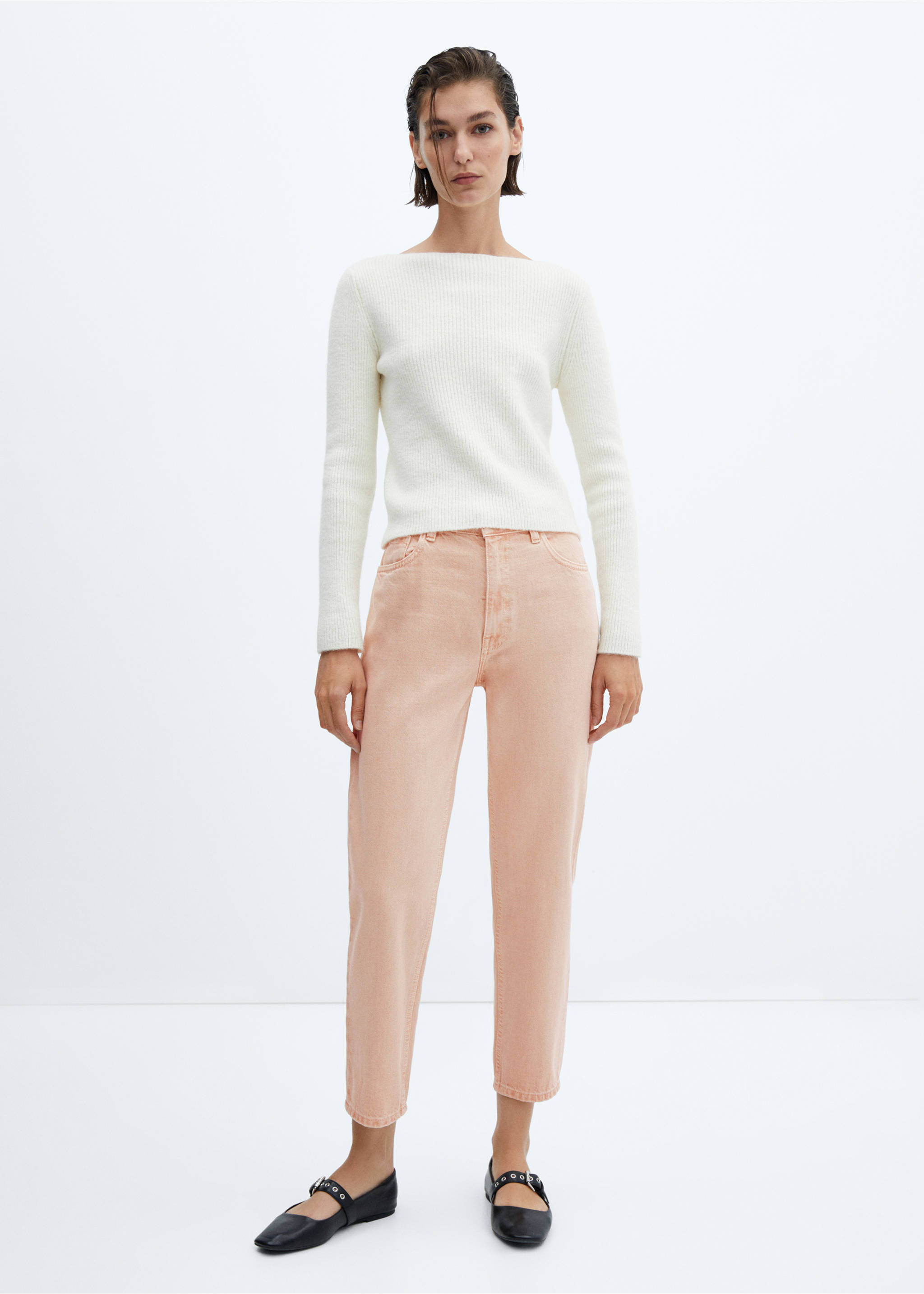 Mom-Jeans mit hohem Bund Mom2000 - Allgemeine Ansicht, Pastellrosa. Ref: 57003802-00.