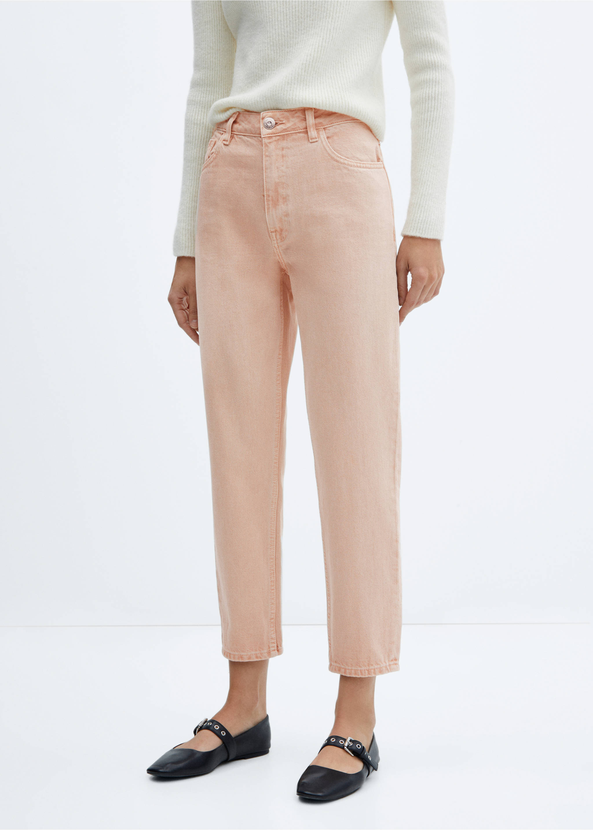 Mom-Jeans mit hohem Bund Mom2000 - Mittlere Ansicht, Pastellrosa. Ref: 57003802-00.