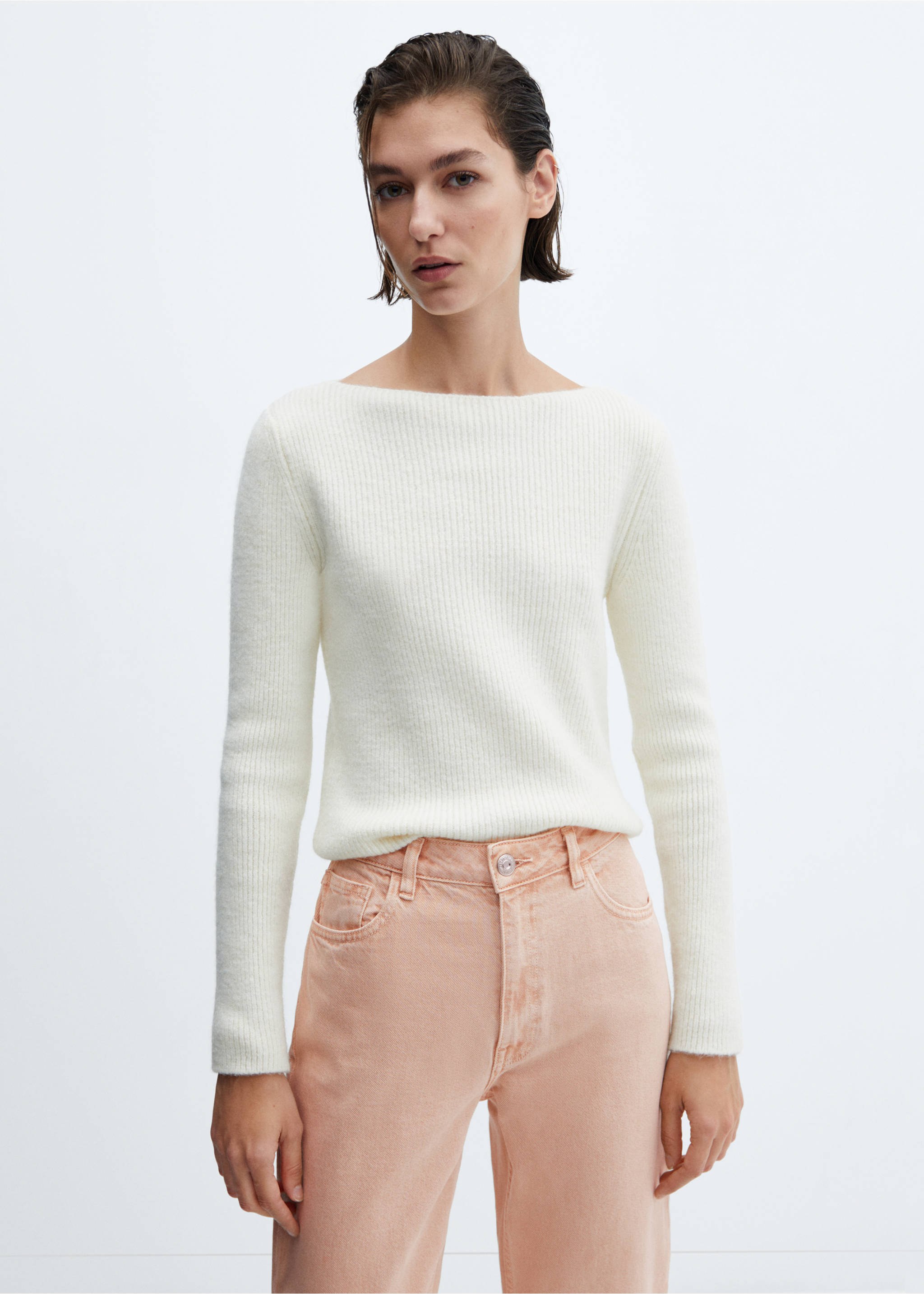 Mom-Jeans mit hohem Bund Mom2000 - Detail des Artikels 1, Pastellrosa. Ref: 57003802-00.