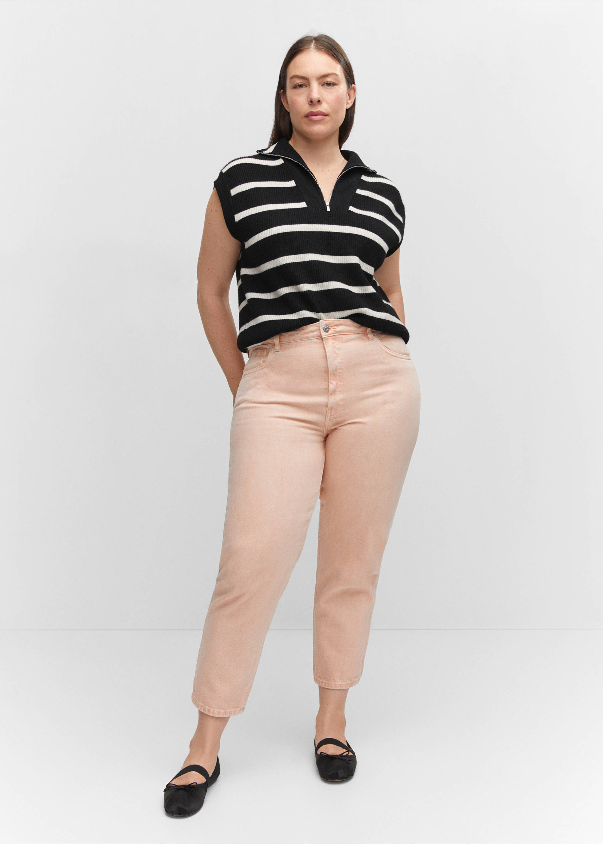 Mom-Jeans mit hohem Bund Mom2000 - Detail des Artikels 3, Pastellrosa. Ref: 57003802-00.