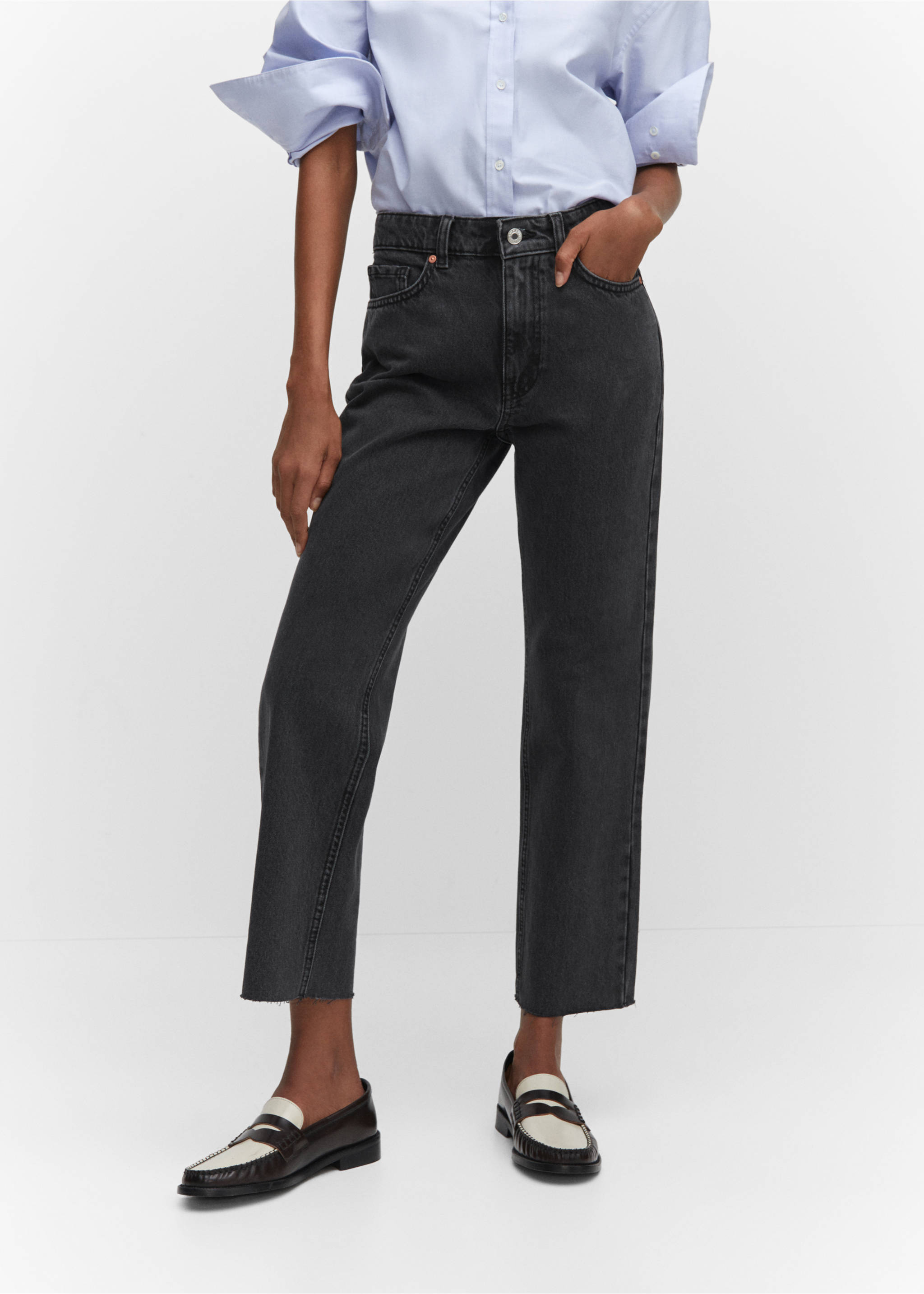 Straight-fit cropped jeans - Medium plane, Black denim. Ref: 57003804-00.