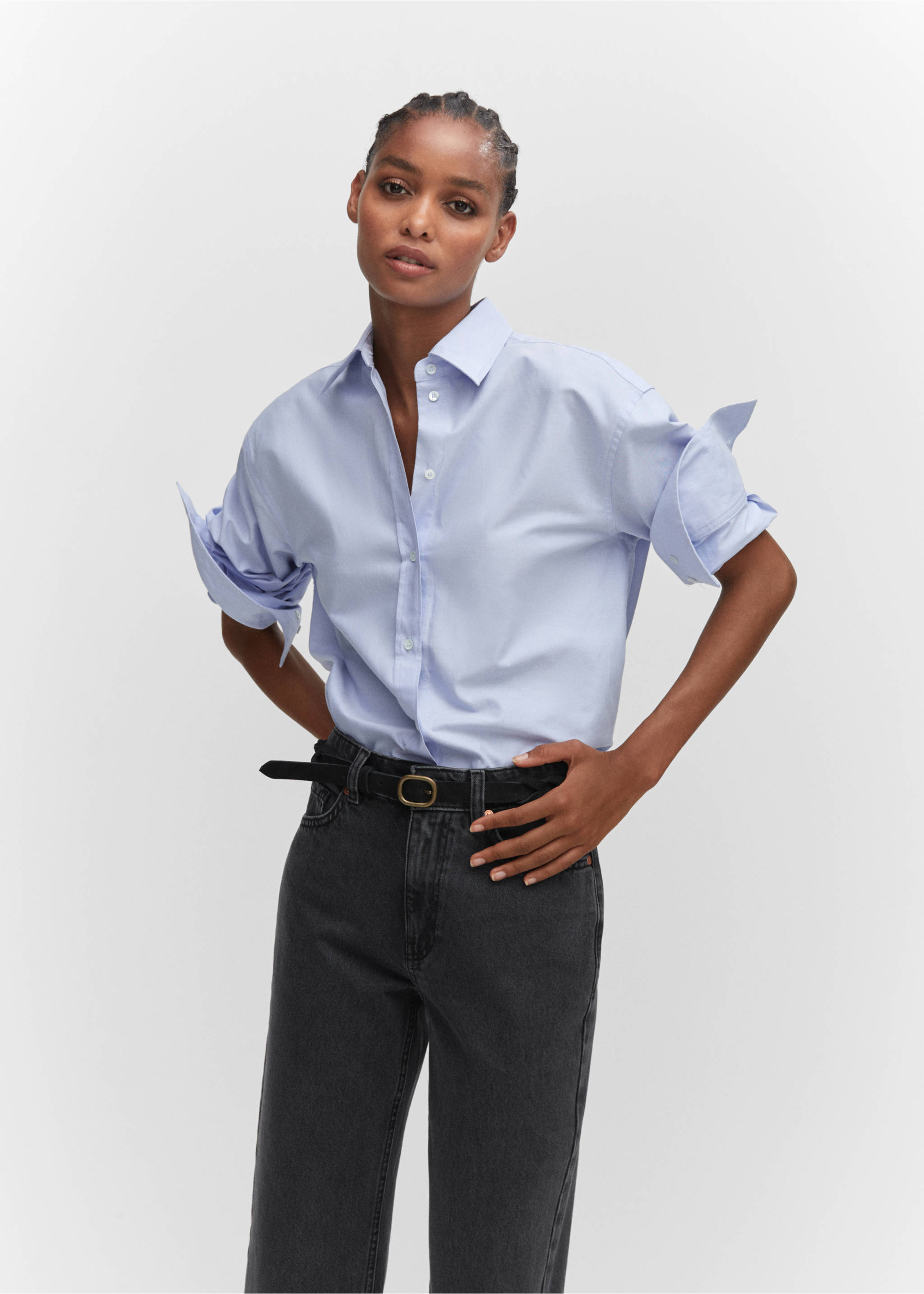 Straight-fit cropped jeans - Details of the article 1, Black denim. Ref: 57003804-00.