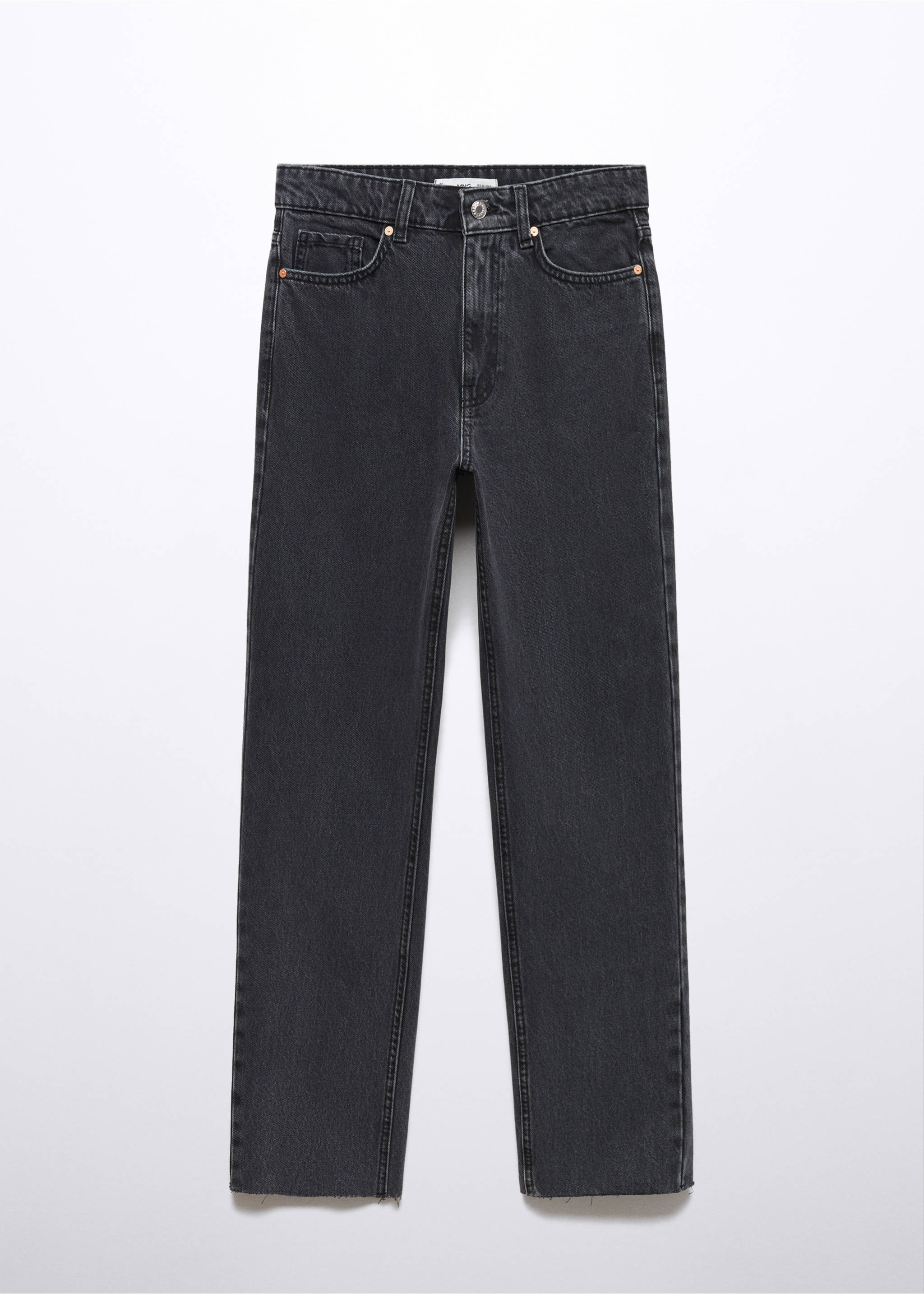 Straight-fit cropped jeans - Article without model, Black denim. Ref: 57003804-00.