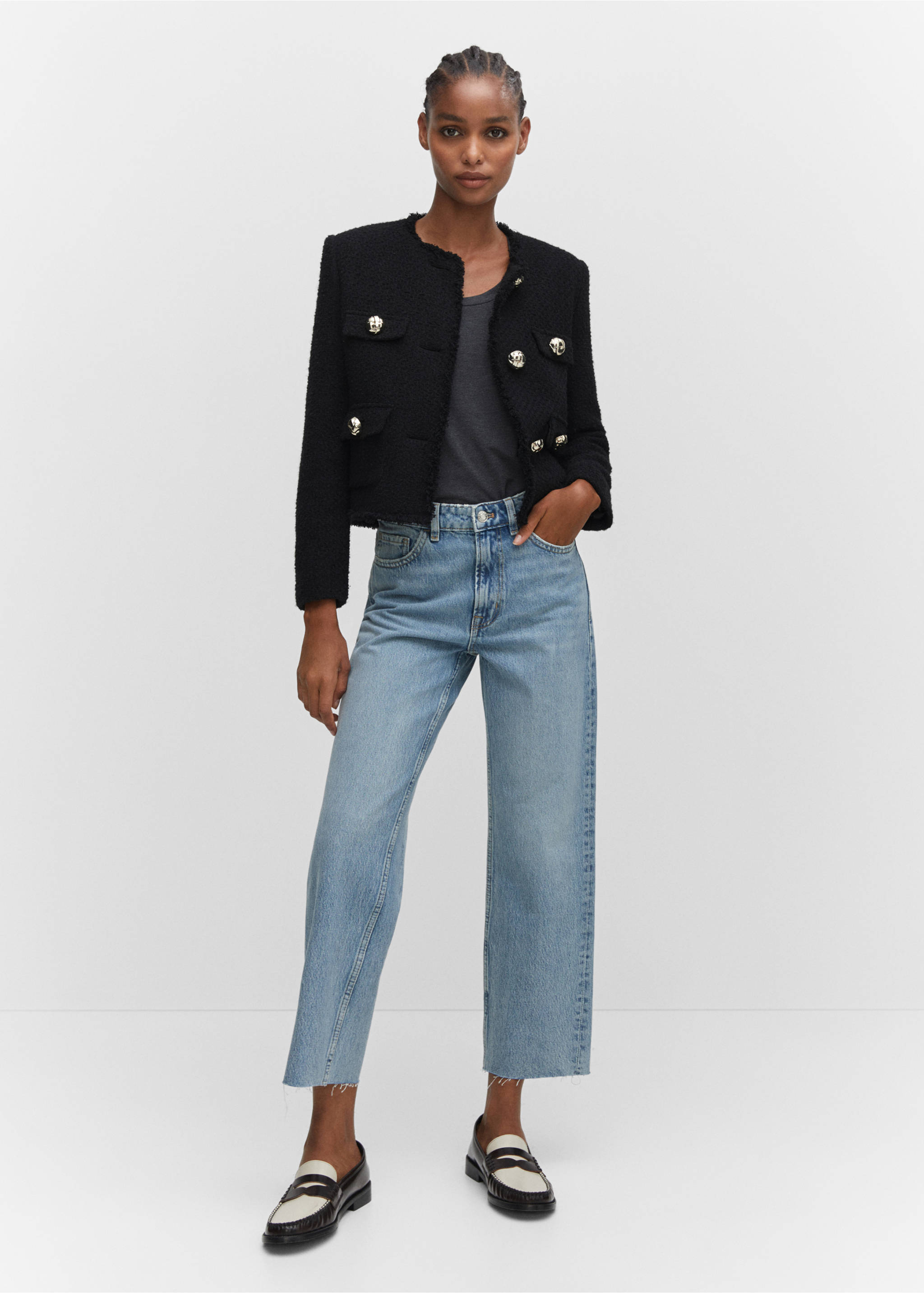 Straight-fit cropped jeans - General plane, Medium Blue. Ref: 57003807-00.