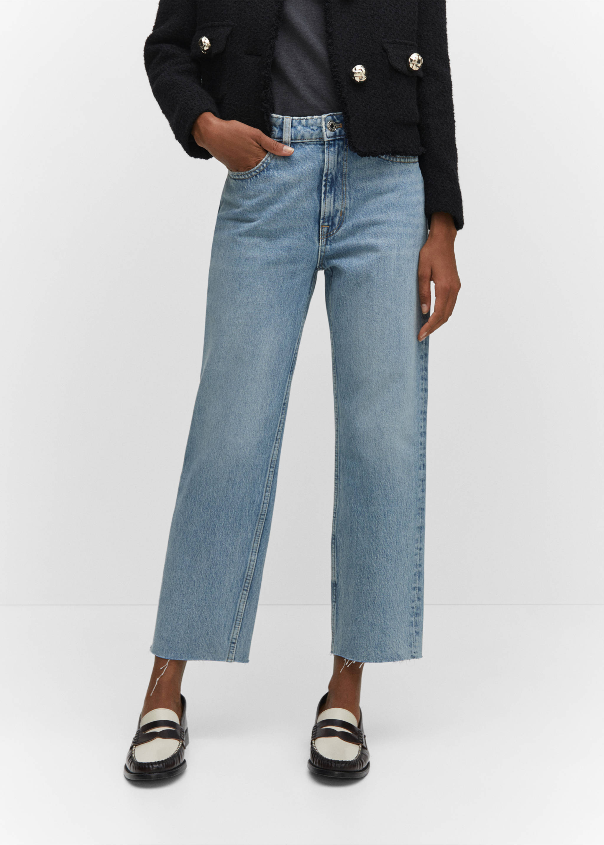 Straight-fit cropped jeans - Medium plane, Medium Blue. Ref: 57003807-00.