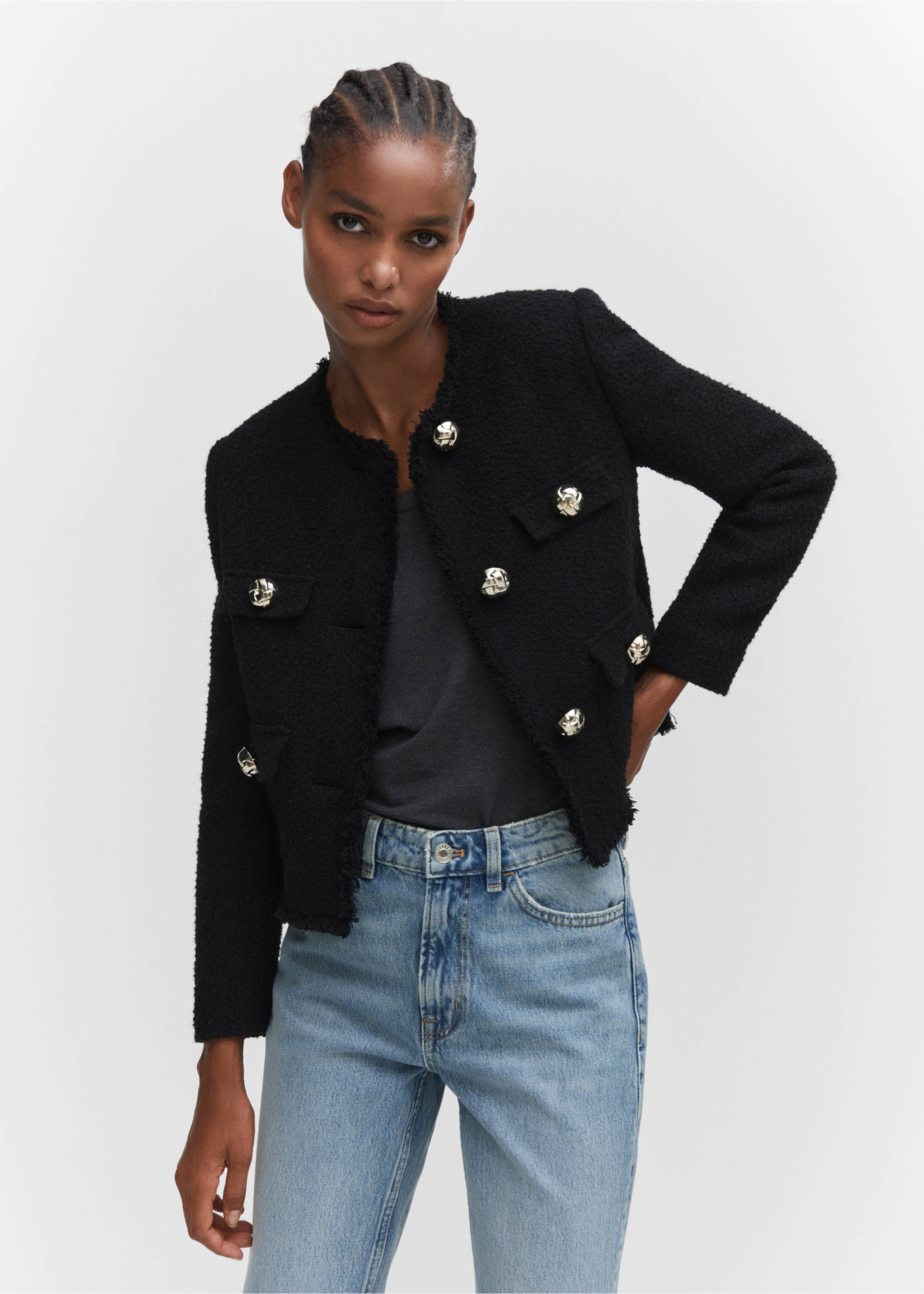 Straight-fit cropped jeans - Details of the article 1, Medium Blue. Ref: 57003807-00.