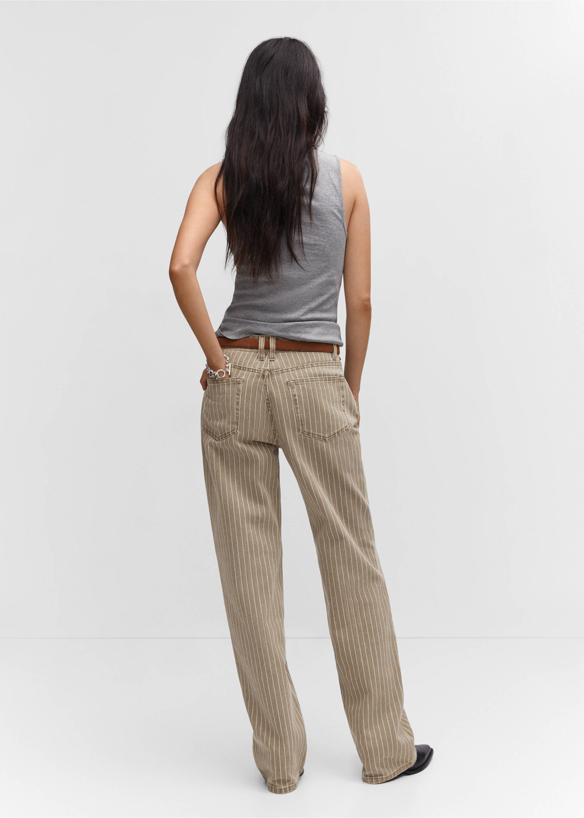 Wide leg pinstriped jeans - Reverse of the article, Medium Brown. Ref: 57003809-00.