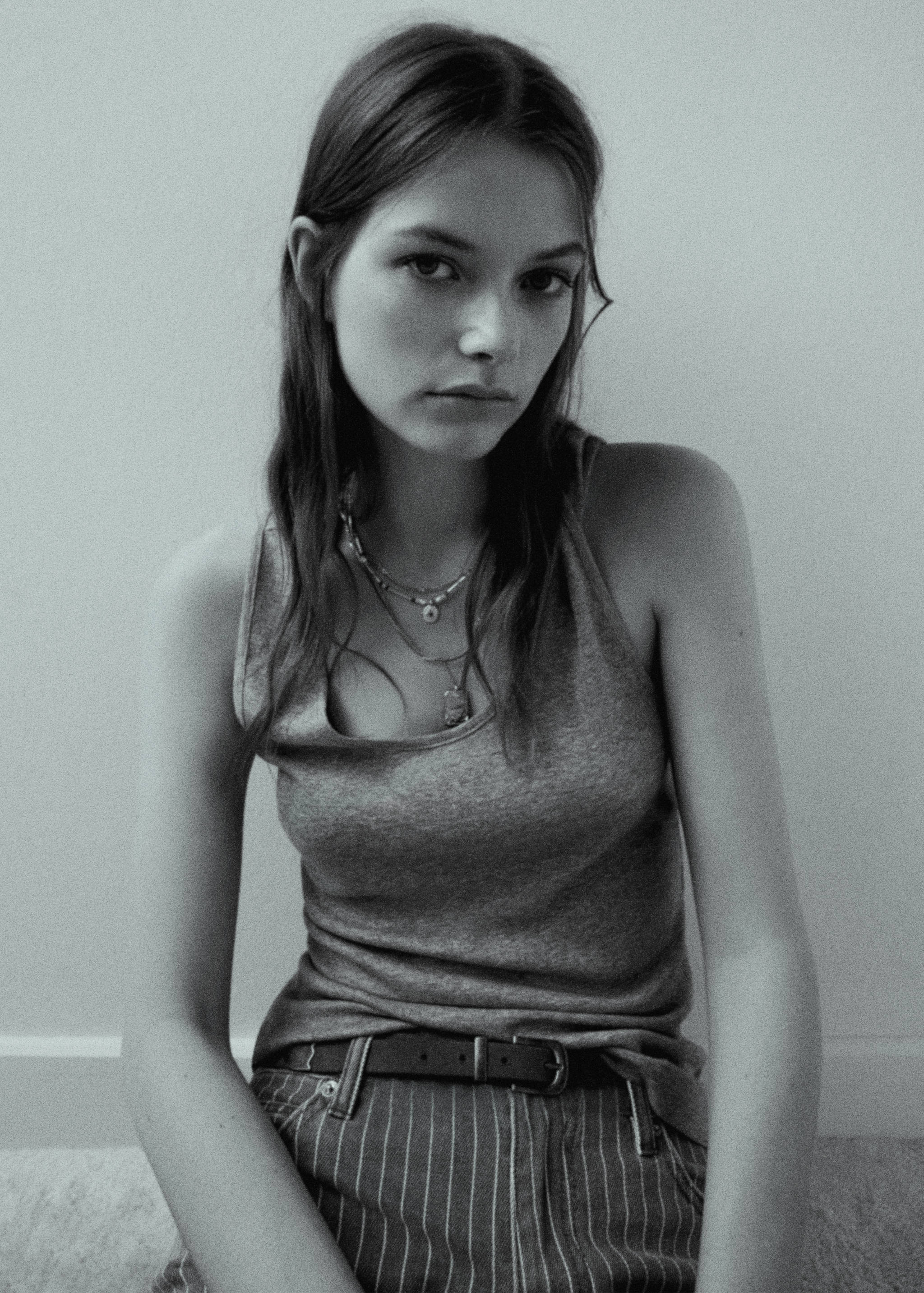 Wide leg pinstriped jeans - Details of the article 7, Medium Brown. Ref: 57003809-00.