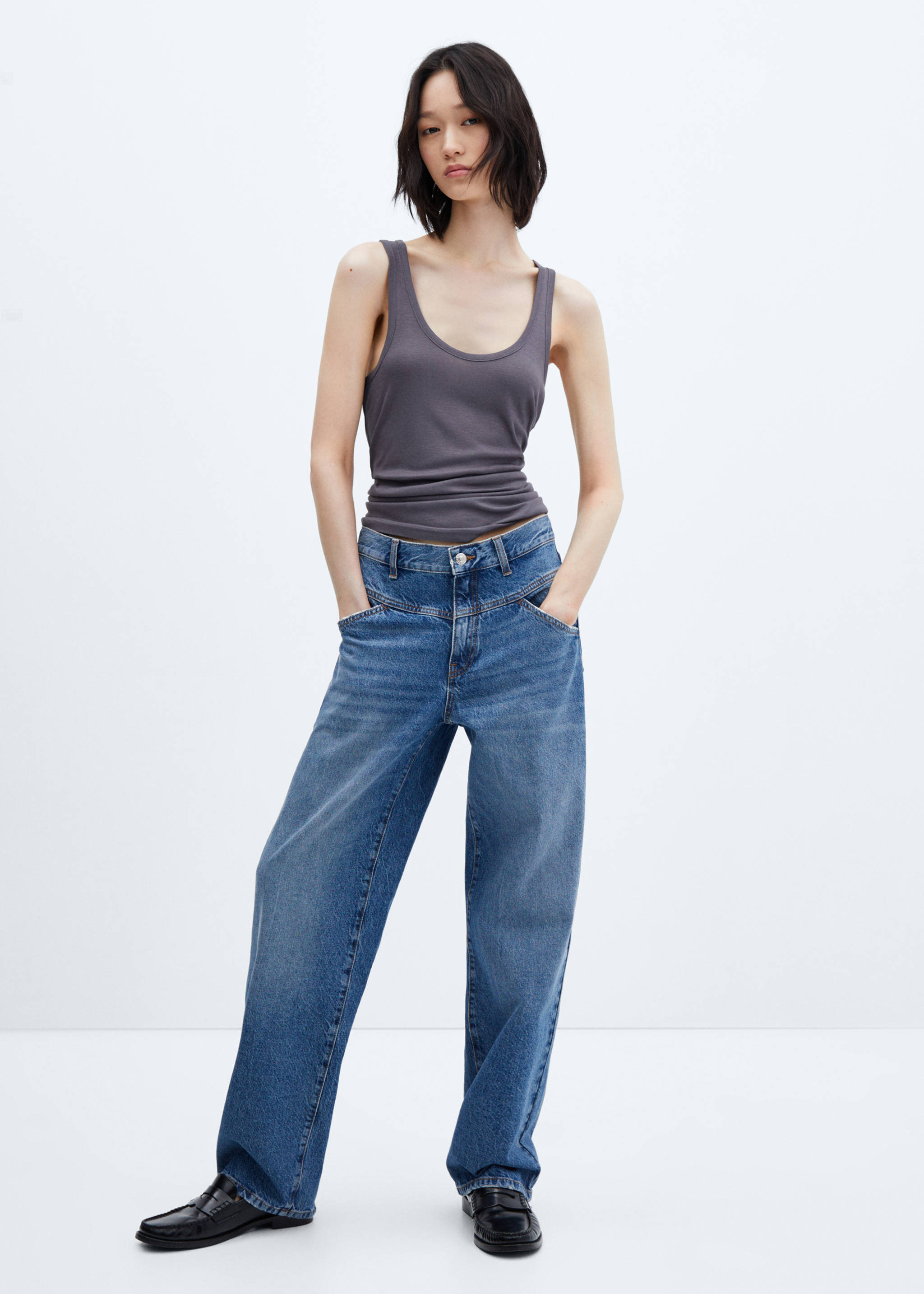 High-waist wide leg jeans with seams - General plane