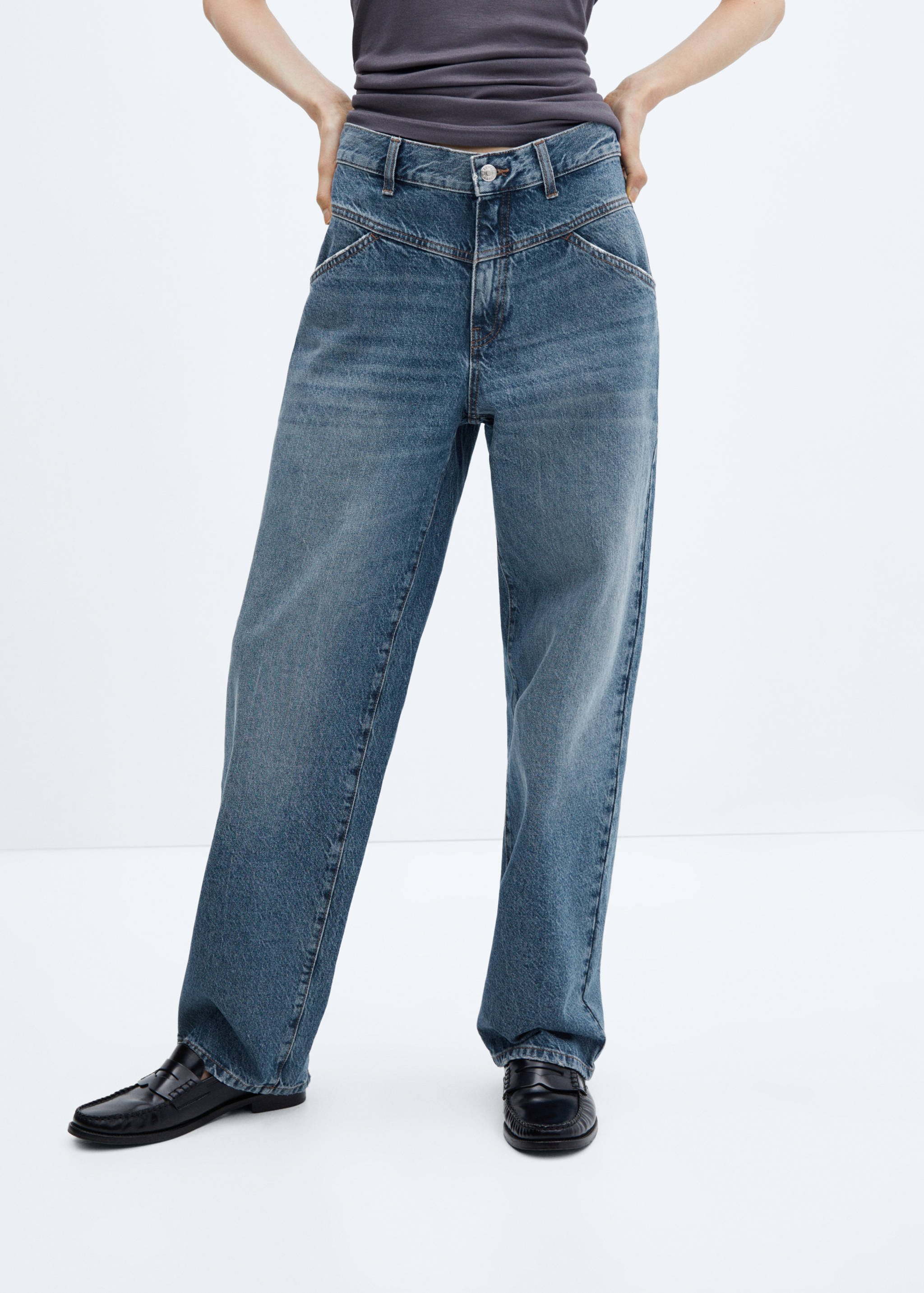 High-waist wide leg jeans with seams - Medium plane