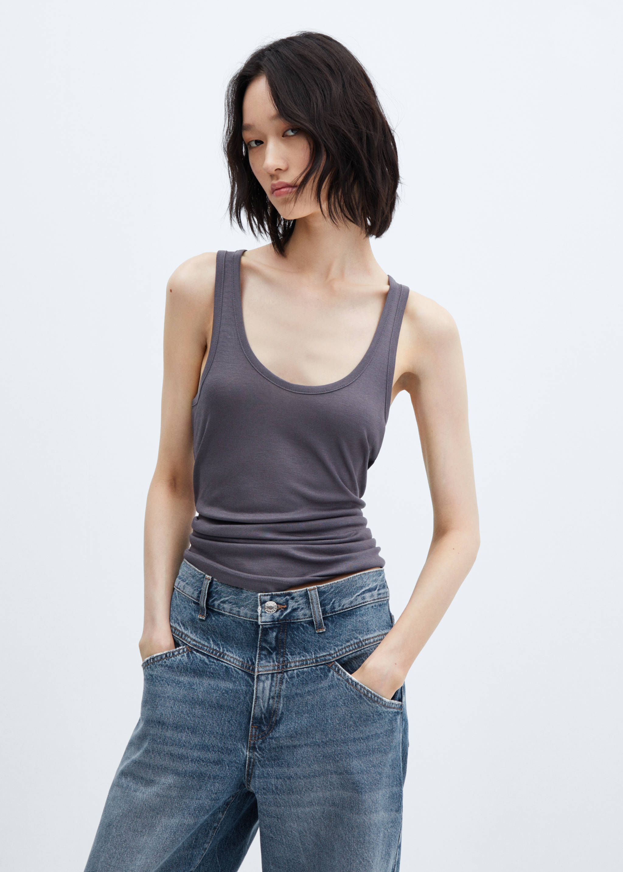 High-waist wide leg jeans with seams - Details of the article 1