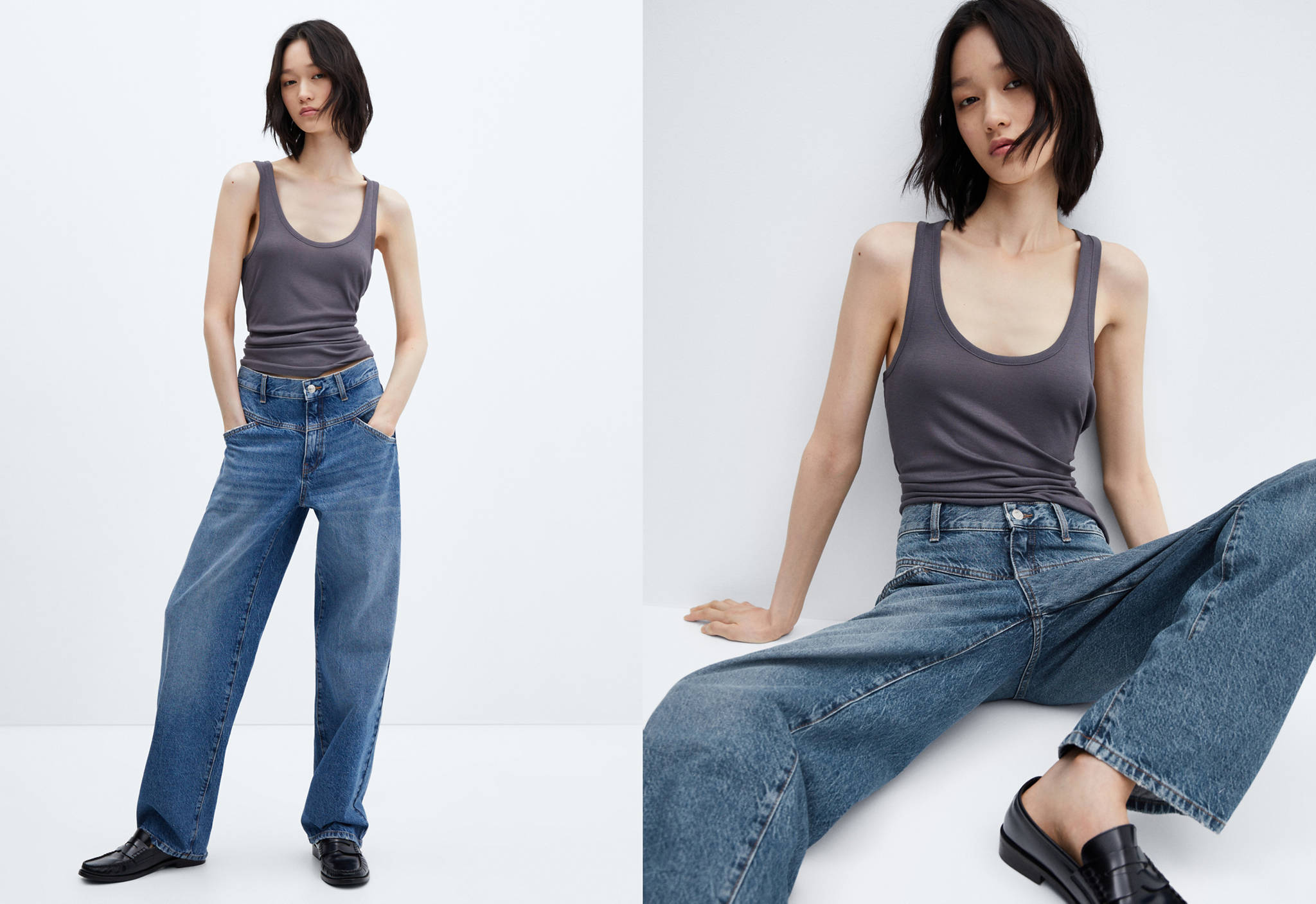 High-waist wide leg jeans with seams - Panoramic plane