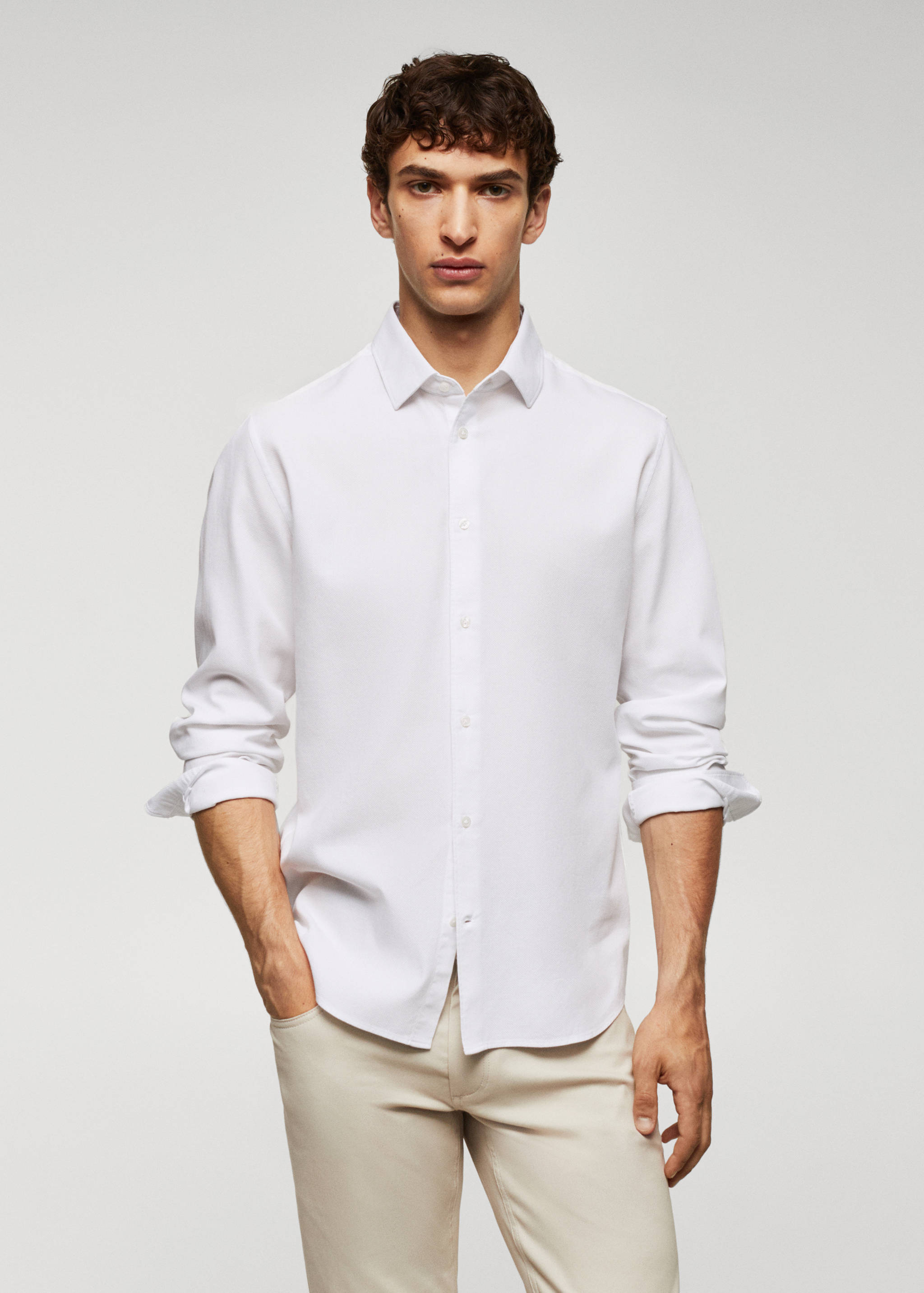 Slim-fit cotton structured shirt - Medium plane