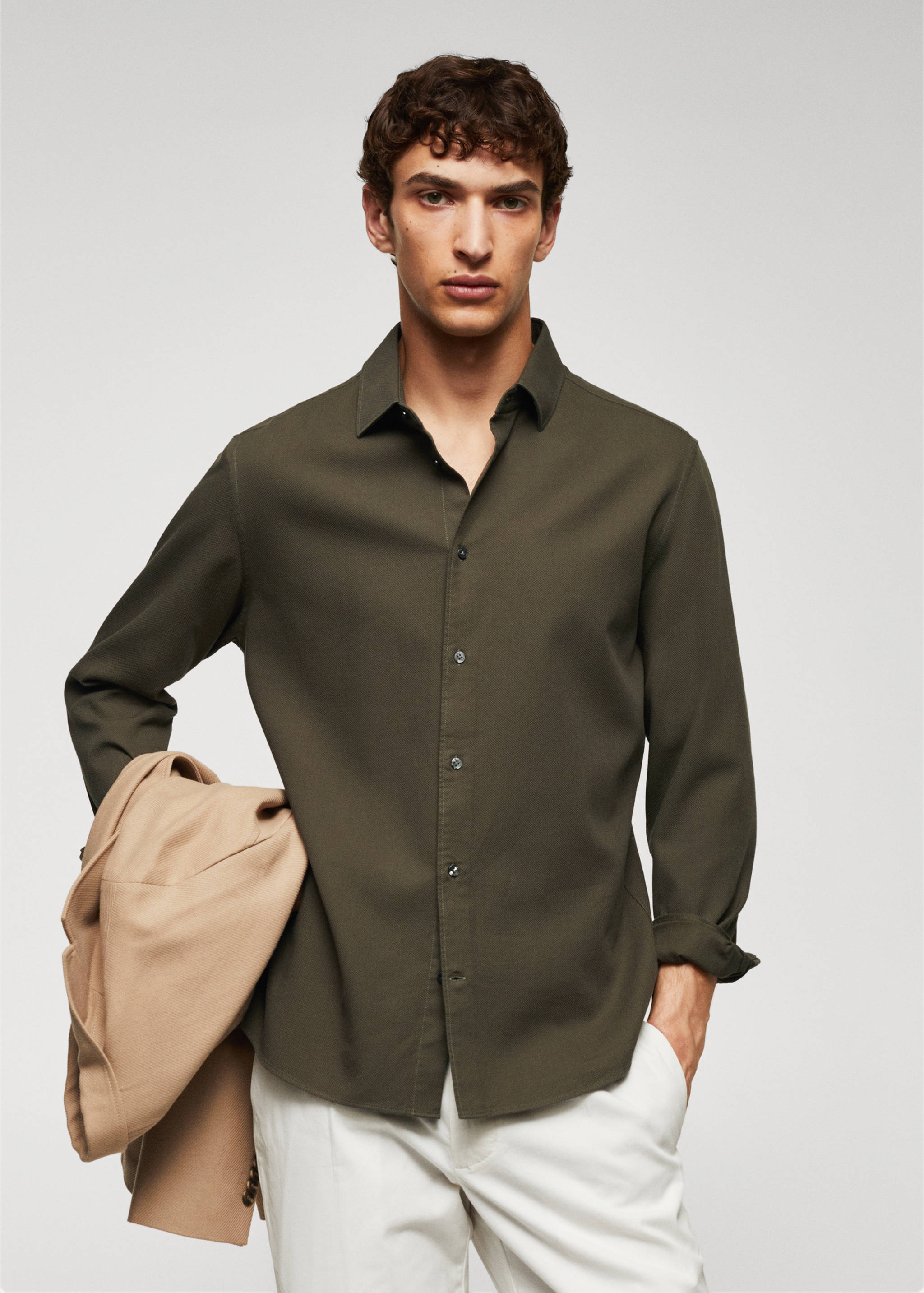 Slim-fit cotton structured shirt - Medium plane