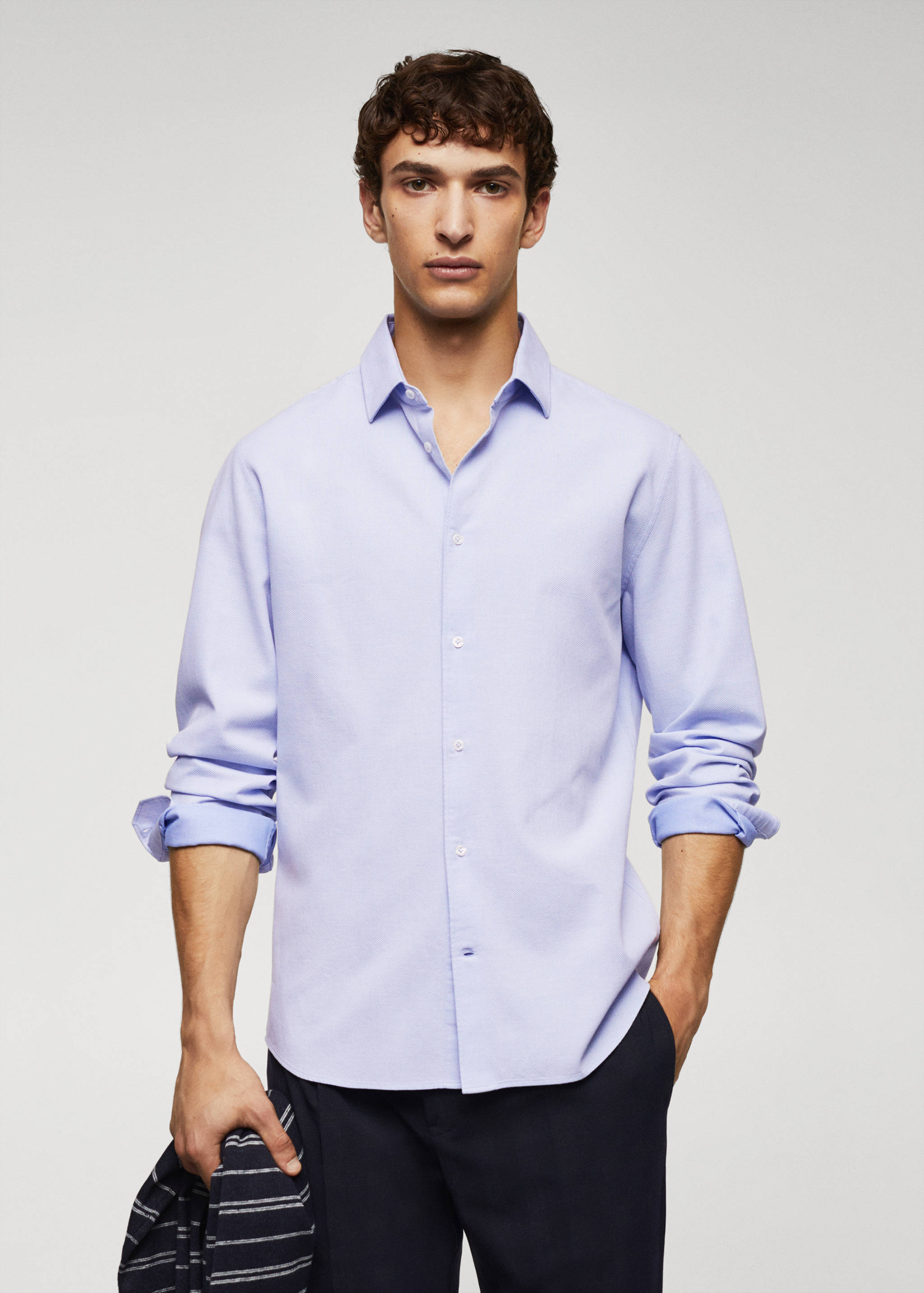 Slim-fit cotton structured shirt - Medium plane
